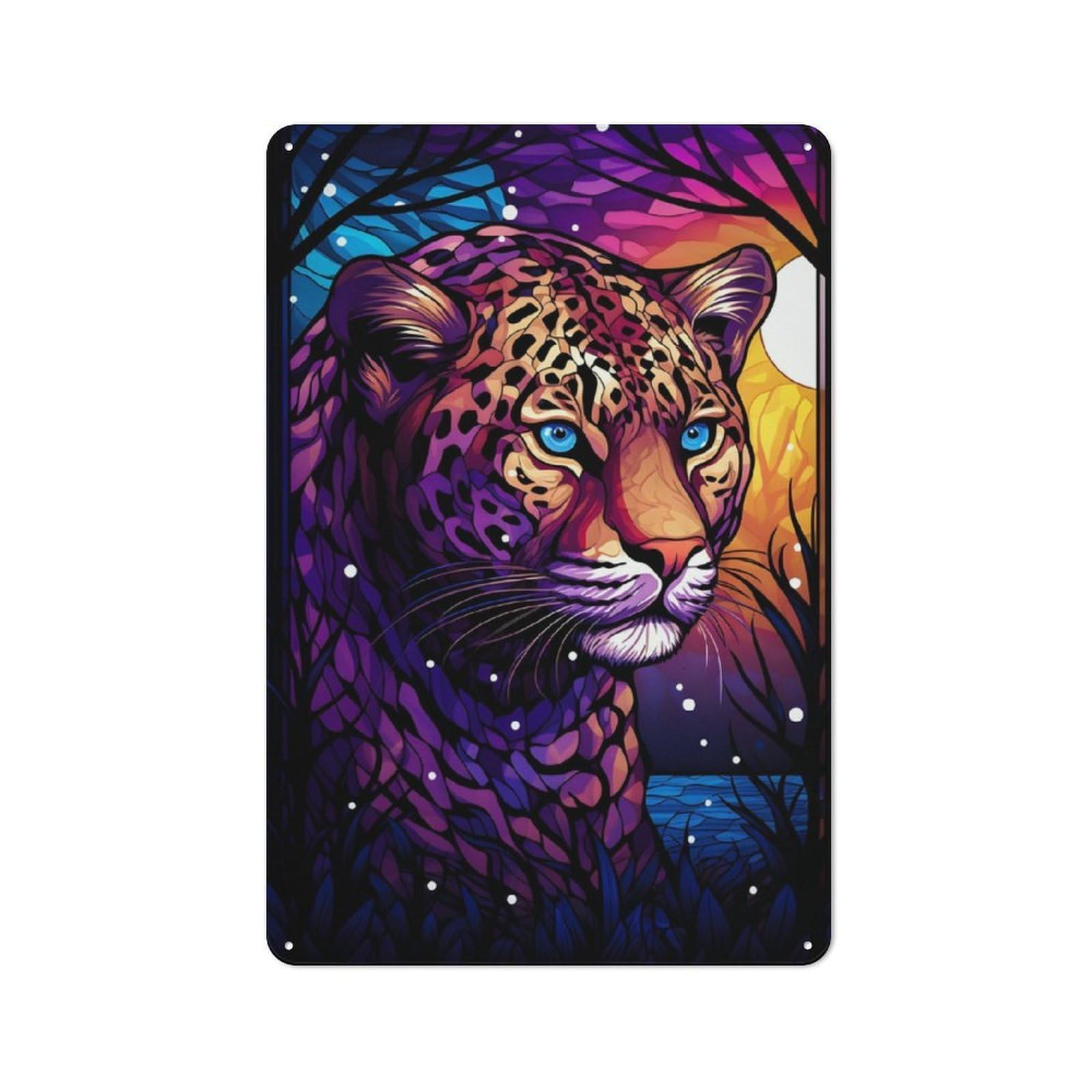 Junmoney Leopard Stained Glass Shed Style Metal Wall Decor 30X20cm, Tin Sign For Conservatory, Home Bar Or Utility Room