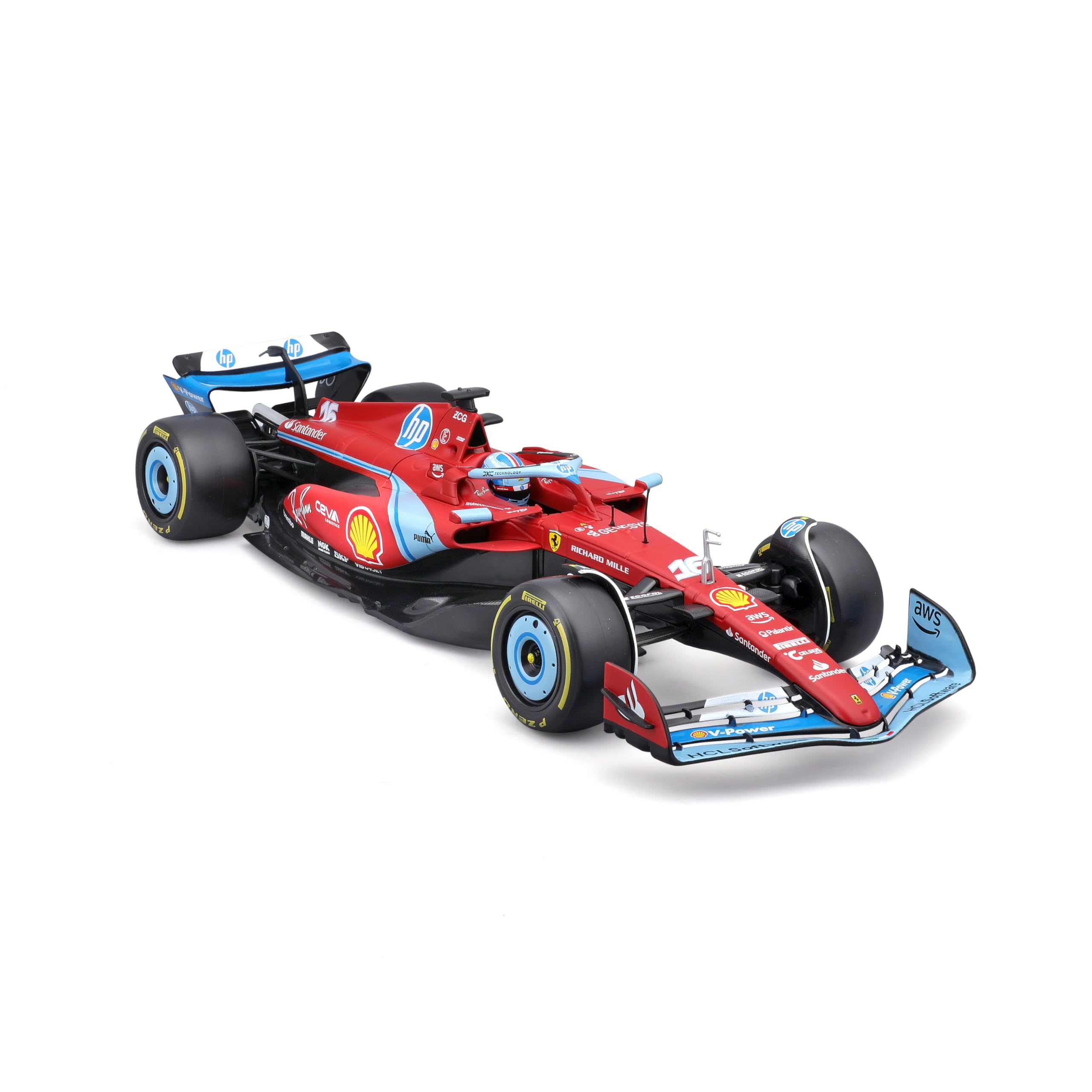 Bburago Formula 1 Ferrari SF-24 Miami Versione Deluxe Edition (2024): modellino auto in scala 1:18, autista #16 Charles Leclerc, custodia rigida 35,9 cm, rosso (18-16821-1)