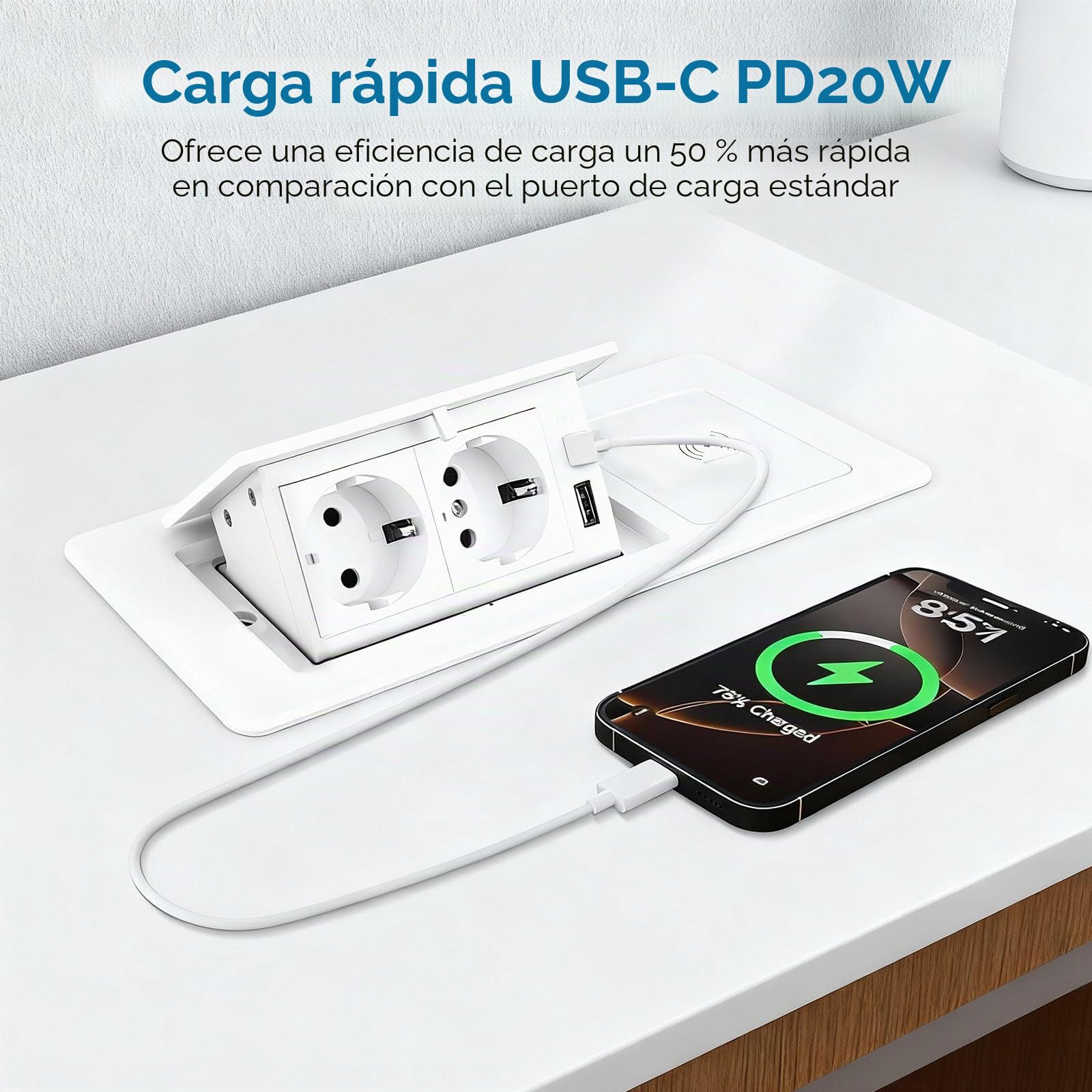 Enchufe retráctil con USB, regleta con cargador inalámbrico 3 en 1 para teléfonos móviles, relojes inteligentes y auriculares, enchufe empotrable para cocina, escritorio, mesa de conferencias