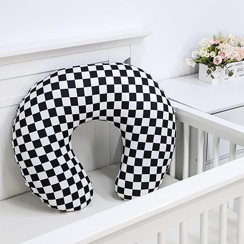 Miniatura 6 de DILIMI Funda de almohada de lactancia y funda para tumbona de recién nacido, funda suave y cómoda para bebés, niñas y niños, cuadros negros, tumbona
