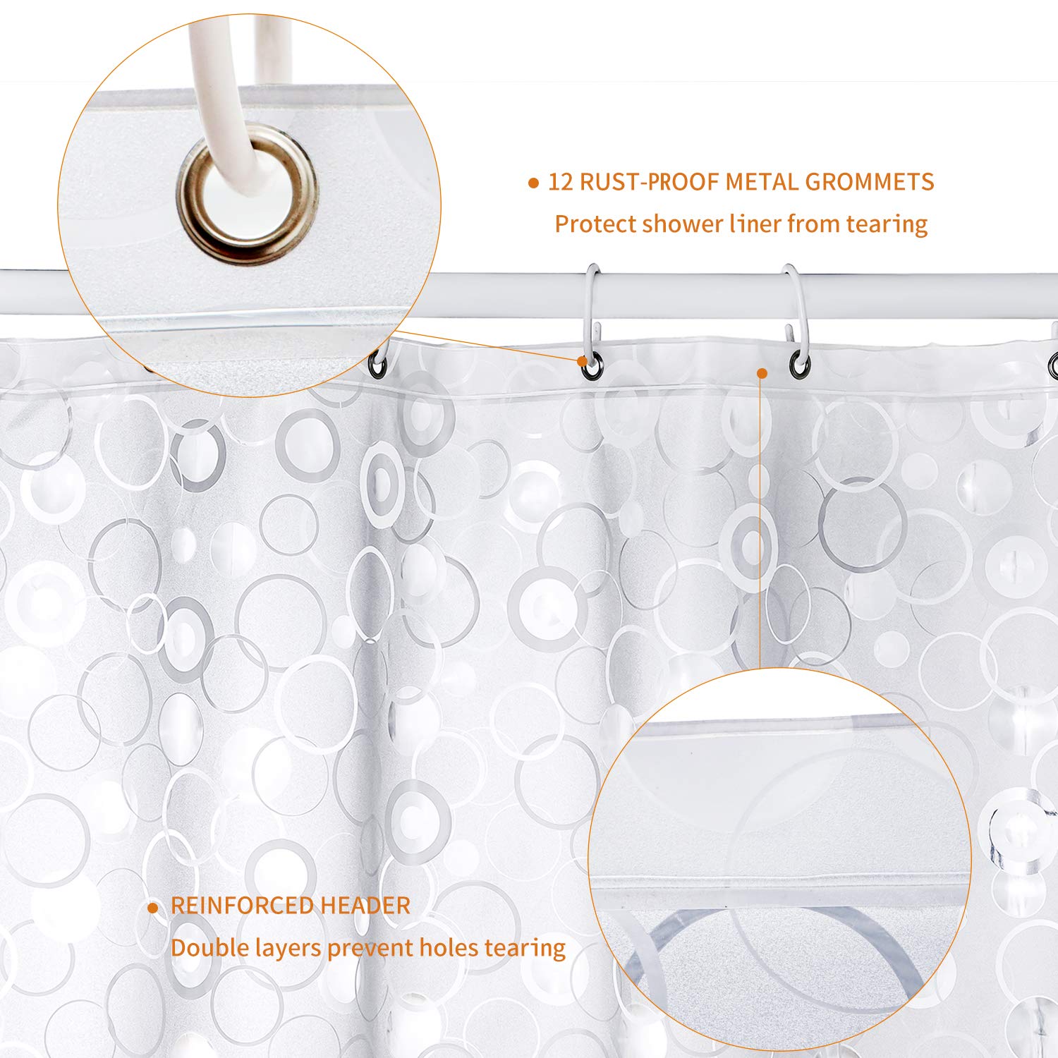 WELTRXE Shower Curtain Liner with Magnets, Shower Curtains Waterproof for Bathroom, Heavy Duty Shower Liner, Bathroom Curtains 72x72 Inch - 4