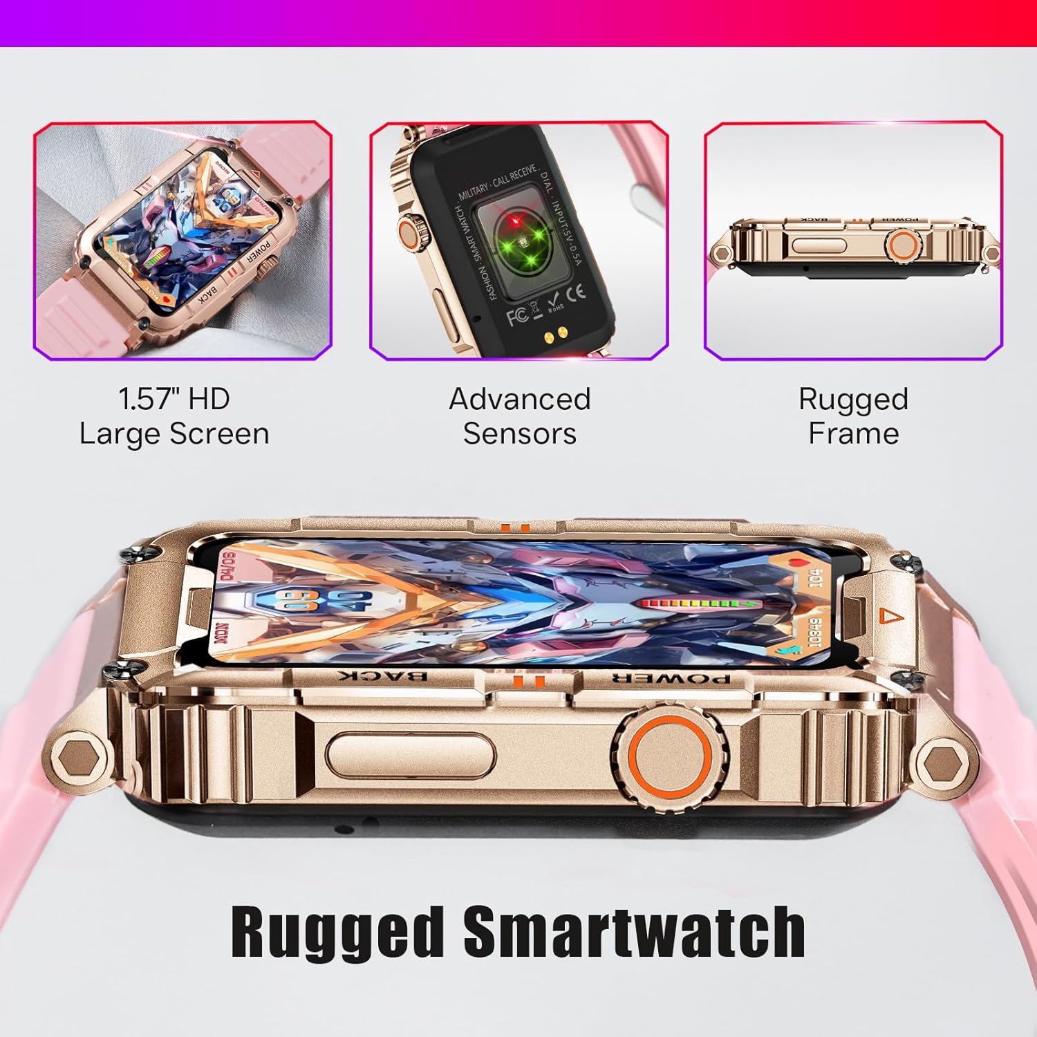 JELLOO Rugged Military Smart Watch for Women (Answer/Make Call), 1.57'' Outdoor Sports Smartwatch with 100+ Sports Modes, Fitness Tracker with Heart Rate/Sleep Monitor, Compatible for Android and iOS