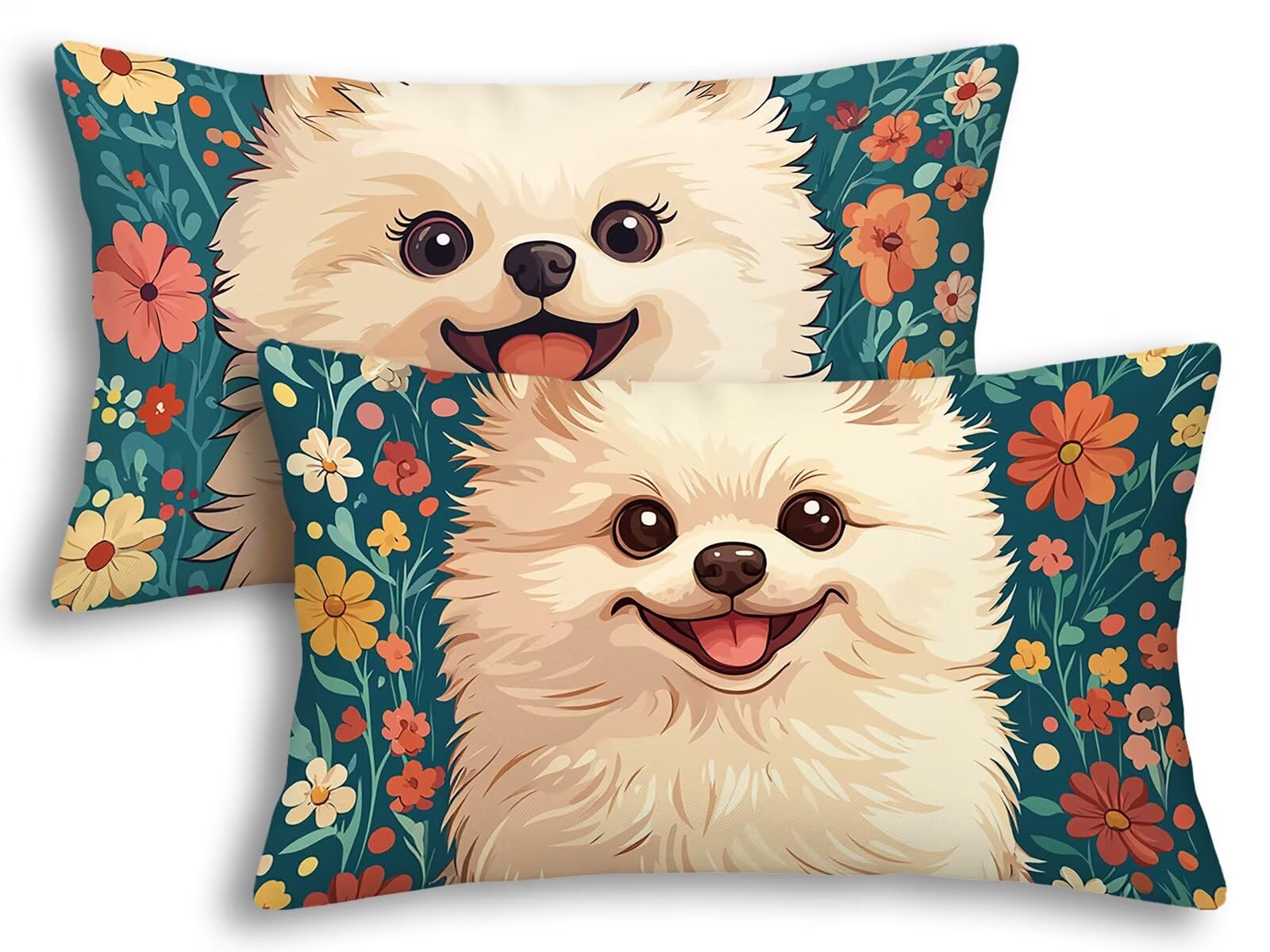 Housse coussin chien 40x60 rectangulaire taie oreiller mignon lot de 2 pour embellir un lit
