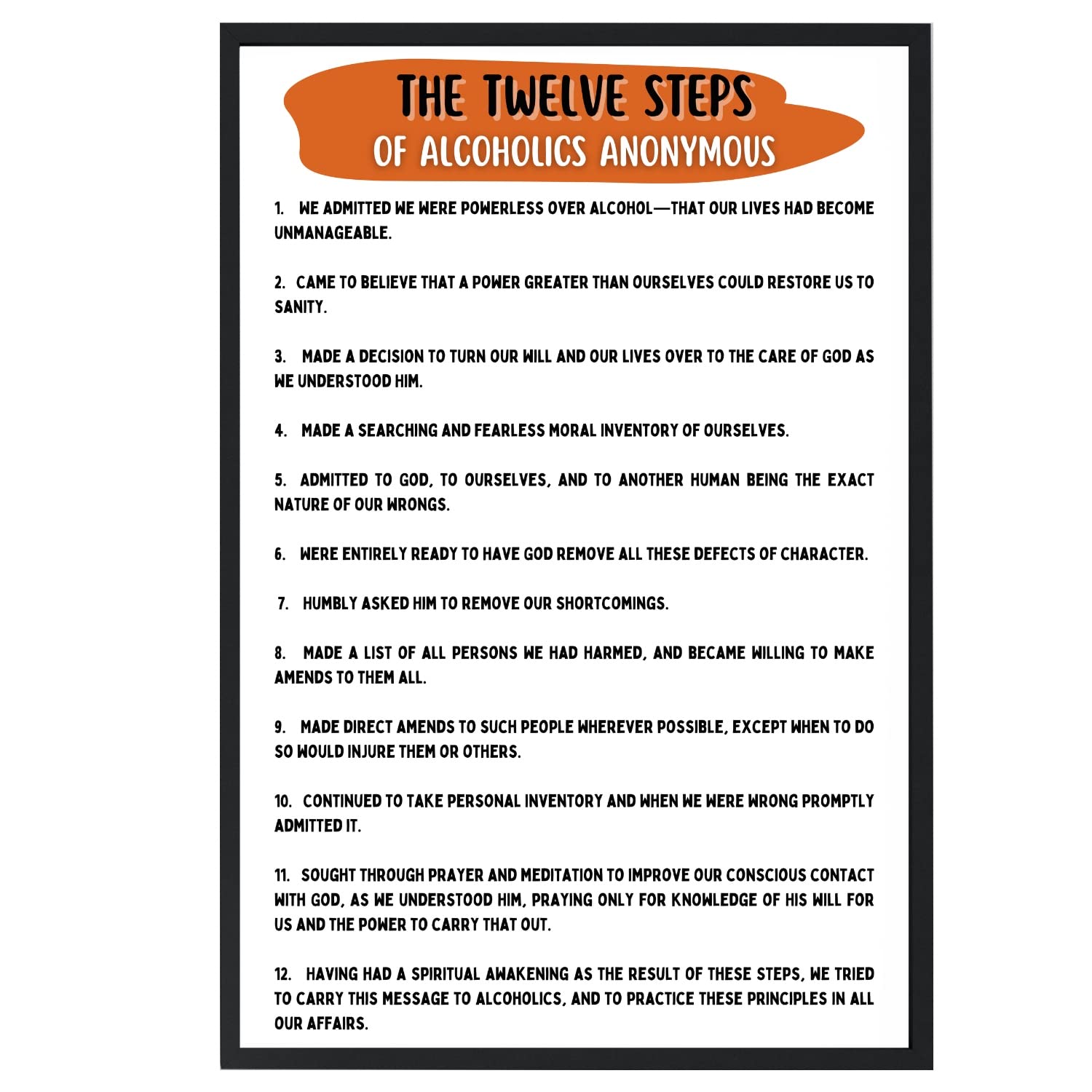 Amazon.com: the 12 steps of aa alcoholics anonymous poster for ...