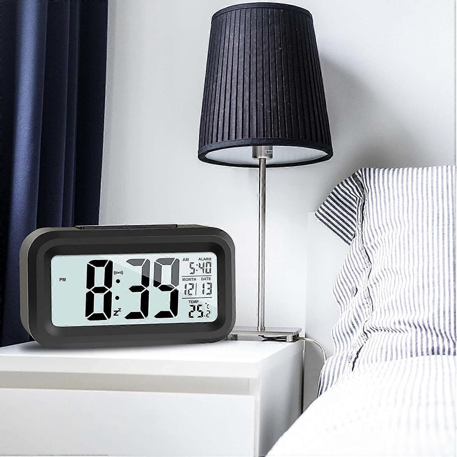 JOYHAPPST Dww-Digital Alarm Clock, Travel Alarm Clock with Temperature, Date, and Snooze Functions, Non-Ticking Digital Clock for Bedroom, Office, and Family Us