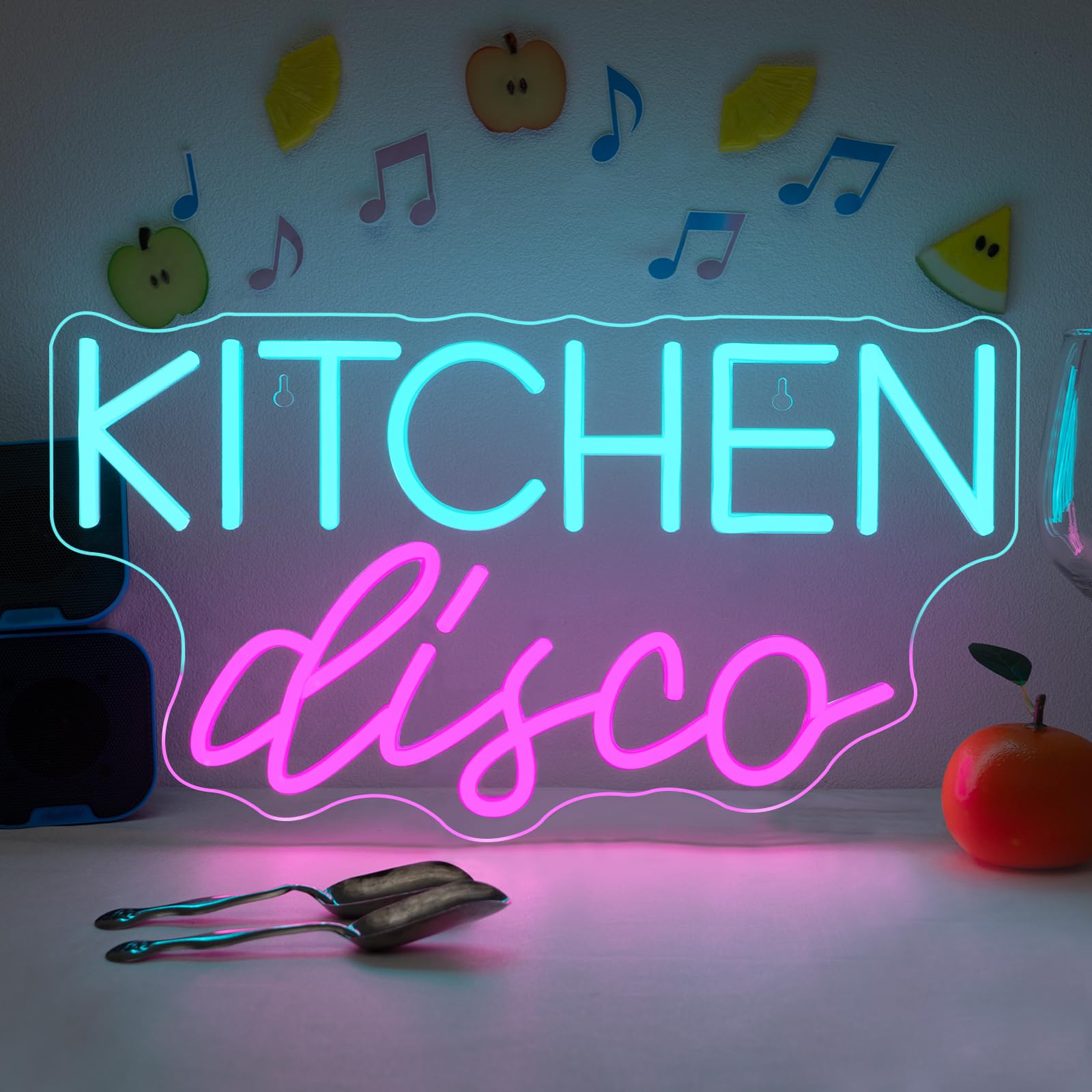 JURONG Kitchen Disco Neon Signs for Wall Decor, Dimmable LED Neon Light USB Powered Light Up Signs for Home, Canteen, Restaurant, Cooking Room Party, Kitchen Decor Gift