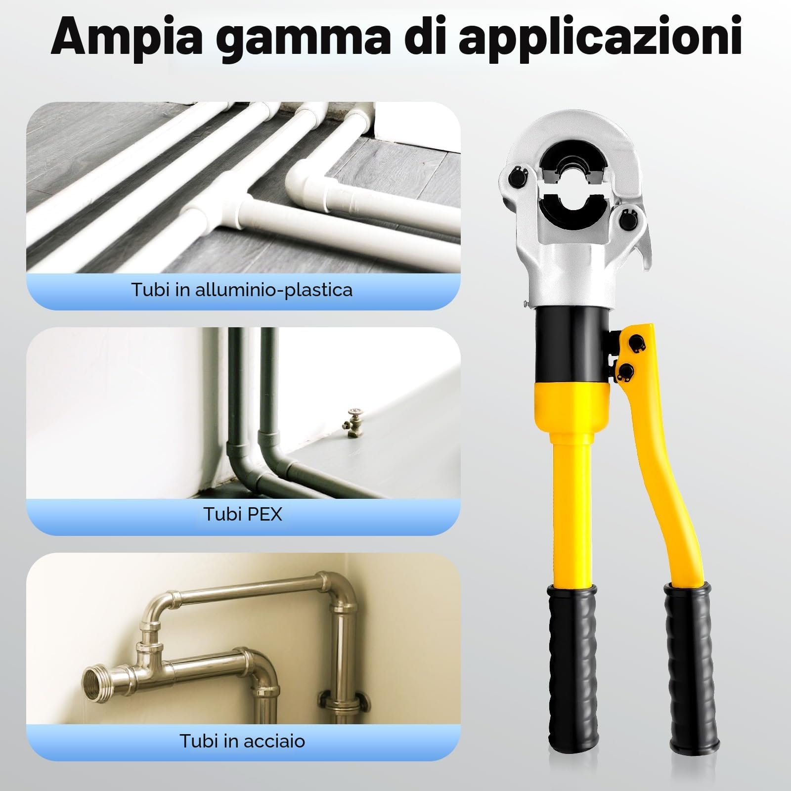 Pinza a pressare idraulica da 12 tonnellate, pinza idraulica con profilo TH, pinze per tubi da 16-32 mm, ganasce per pressatura a 360° per tubi compositi e raccordi, pinza a pressare per crimpatura