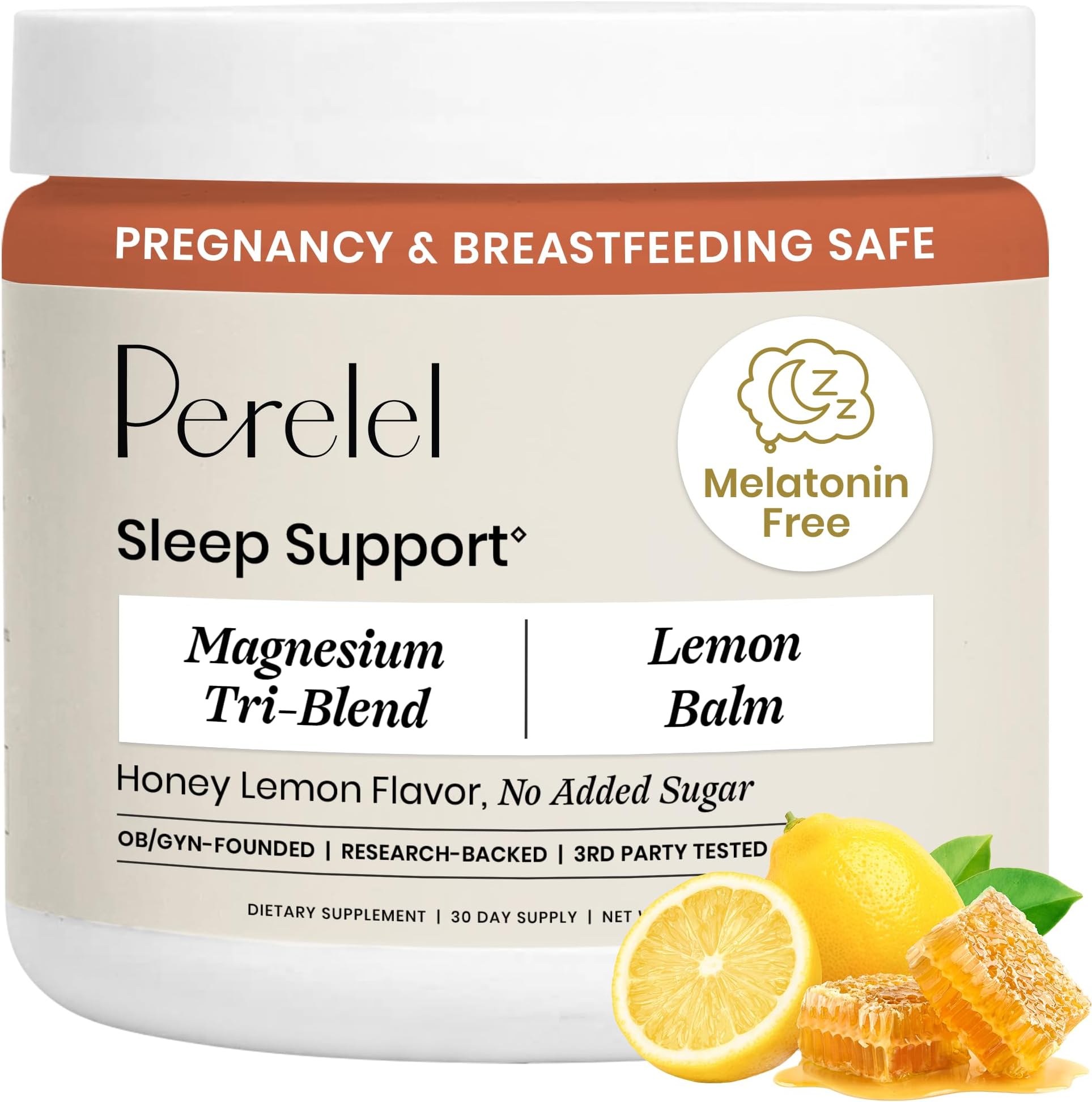 Sleep Support Magnesium Powder Blend with Lemon Balm, Relaxing Herbal Formula, Soy & Gluten Free, Non GMO, Honey Lemon Flavor, 2.43 Oz