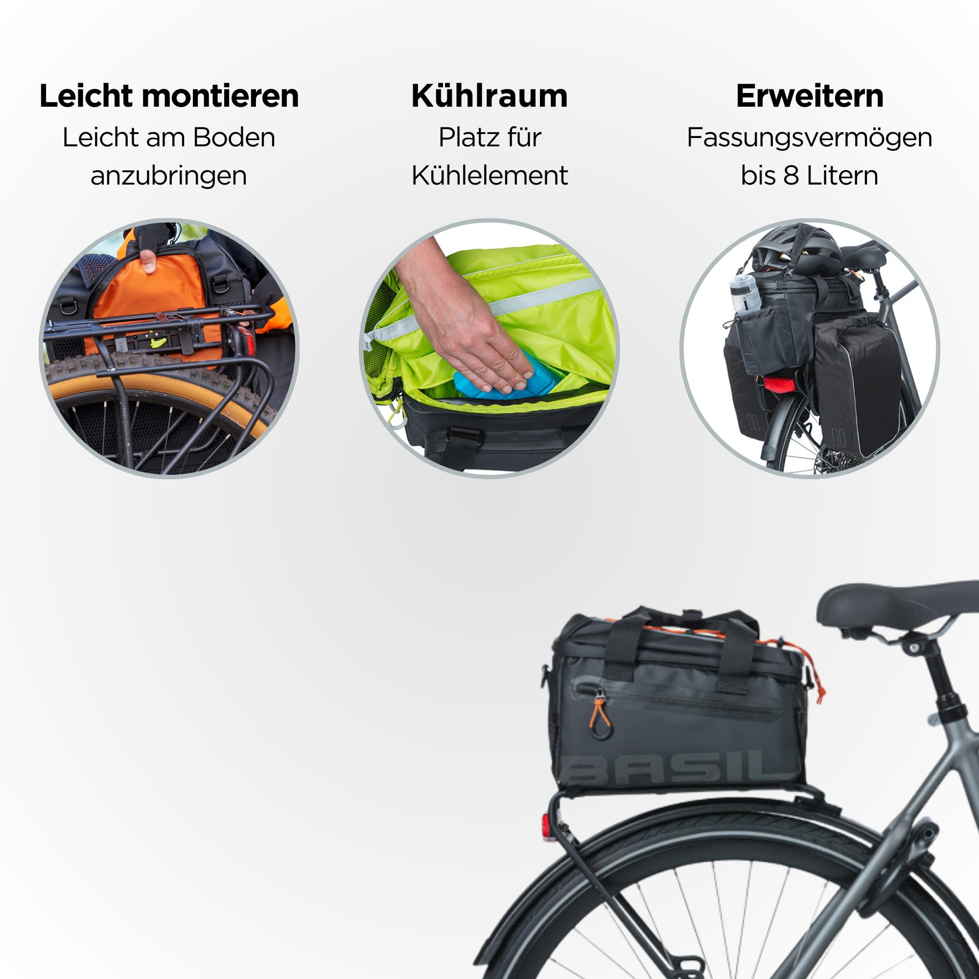 トランクバッグ　自転車用キャリアバック　basil社　MilesTrunkBag Amazon.com: Basil Miles Trunk Bag - 7L, Black/Orange : Sports