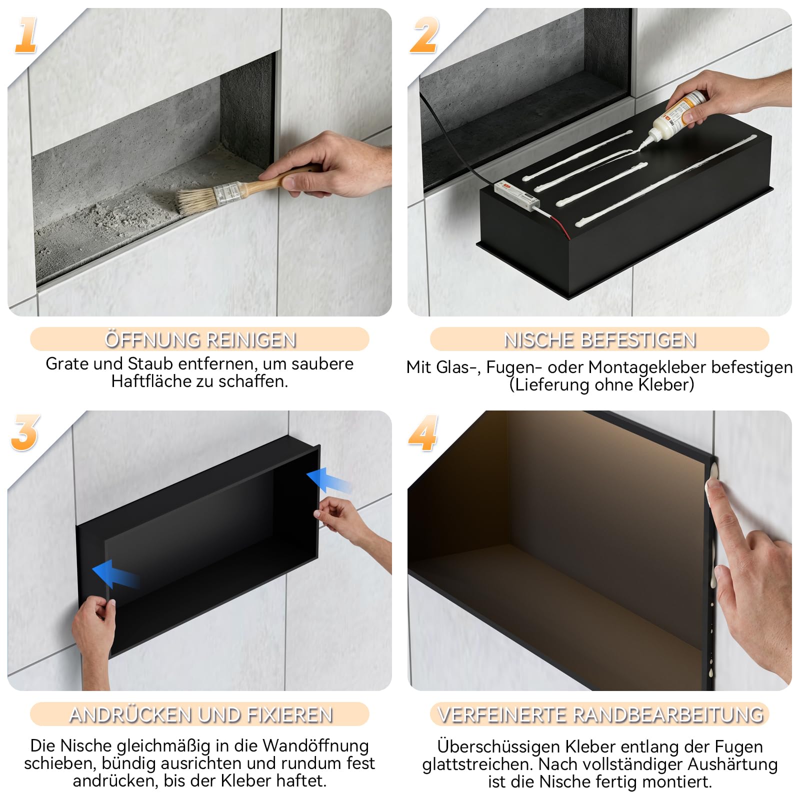Ducha de 60 x 30 cm, nicho de pared de acero inoxidable 304, nicho de ducha empotrado con iluminación LED y transformador, resistente al agua, nicho de pared, ducha, estante individual, almacenamiento