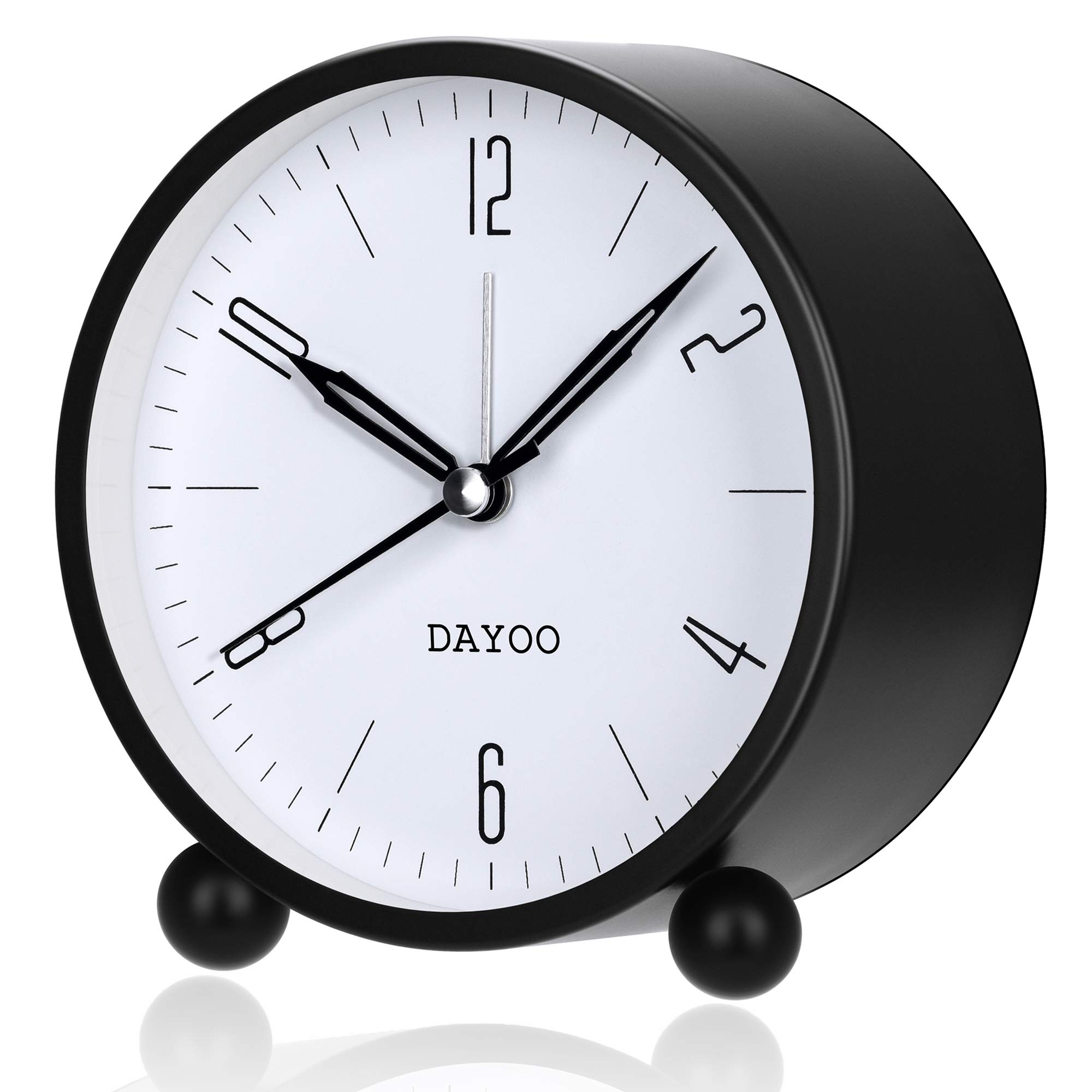 TeaRoo Alarm Clock, 4 Inch Round Alarm Clock Non Ticking, Battery Operated and Light Function, Super Silent Alarm Clock, Simple Stylish Design for Desk/Bedroom (Black)