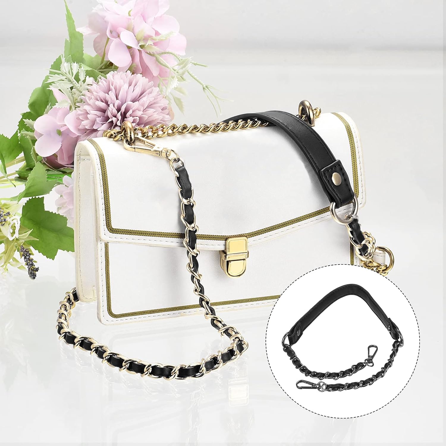 uxcell 24" 2Pcs Classic Iron Flat Chain Strap Handbag Chains Purse Handles Shoulder Replacement Strap, Black & Grey - Image 5