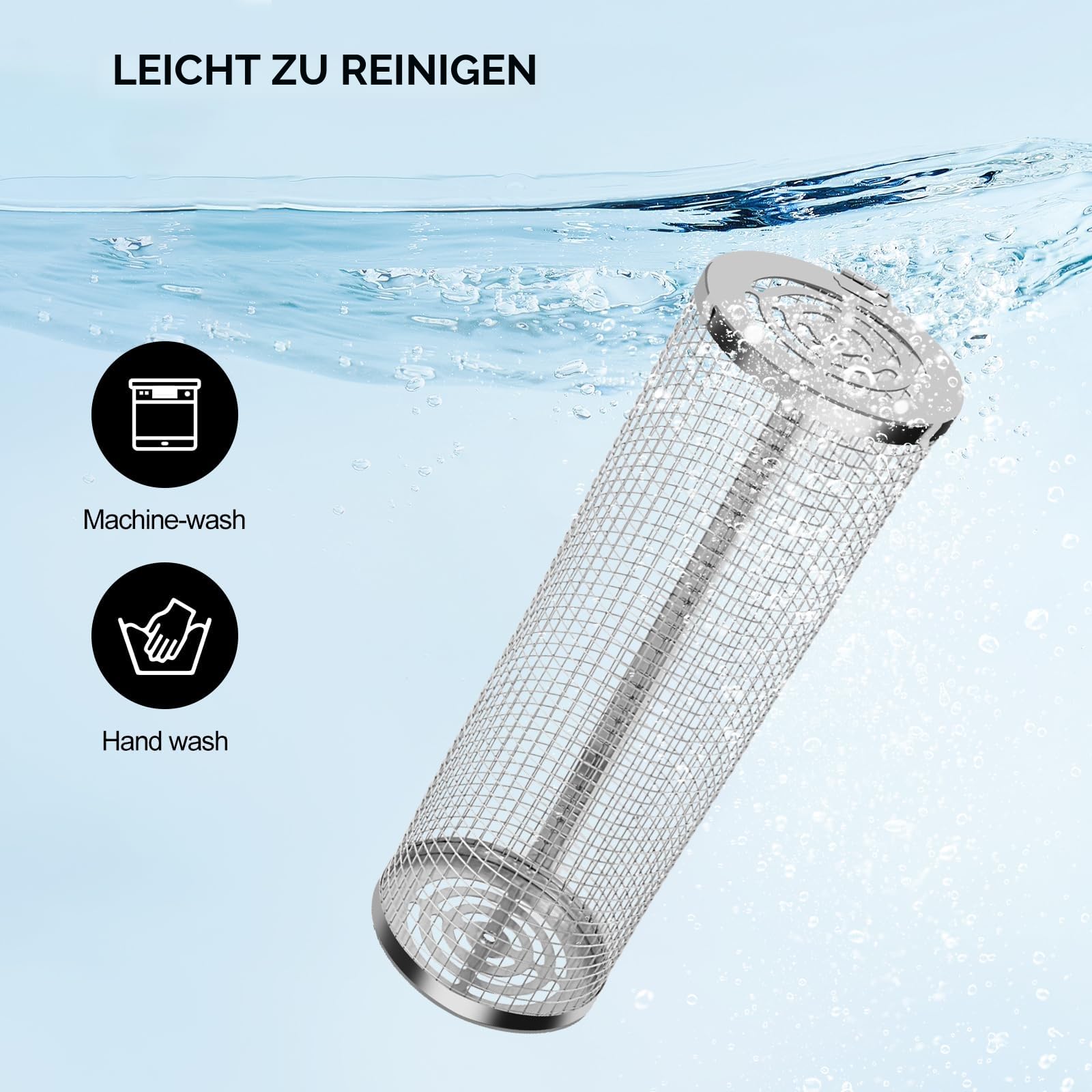 2 Stück Nestendes Rollendes Grillkorb Set mit Holzgriff (30 x 10cm), Grillnetzrohr für Den Außengrill für Gemüse, Edelstahl zylindrische für Outdoor Grill Grillzubehör-Werkzeuge Geschenke für Männer