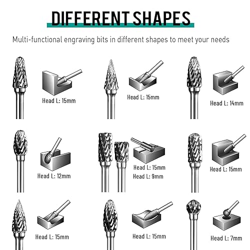 Miniatura 6 de Carbide Burr Set 1/8" Shank Compatible with Dremel Bits Rotary Tool Accessories Kits Rasp Drill File Accessories Metal Grinding Wood Plastic Stone