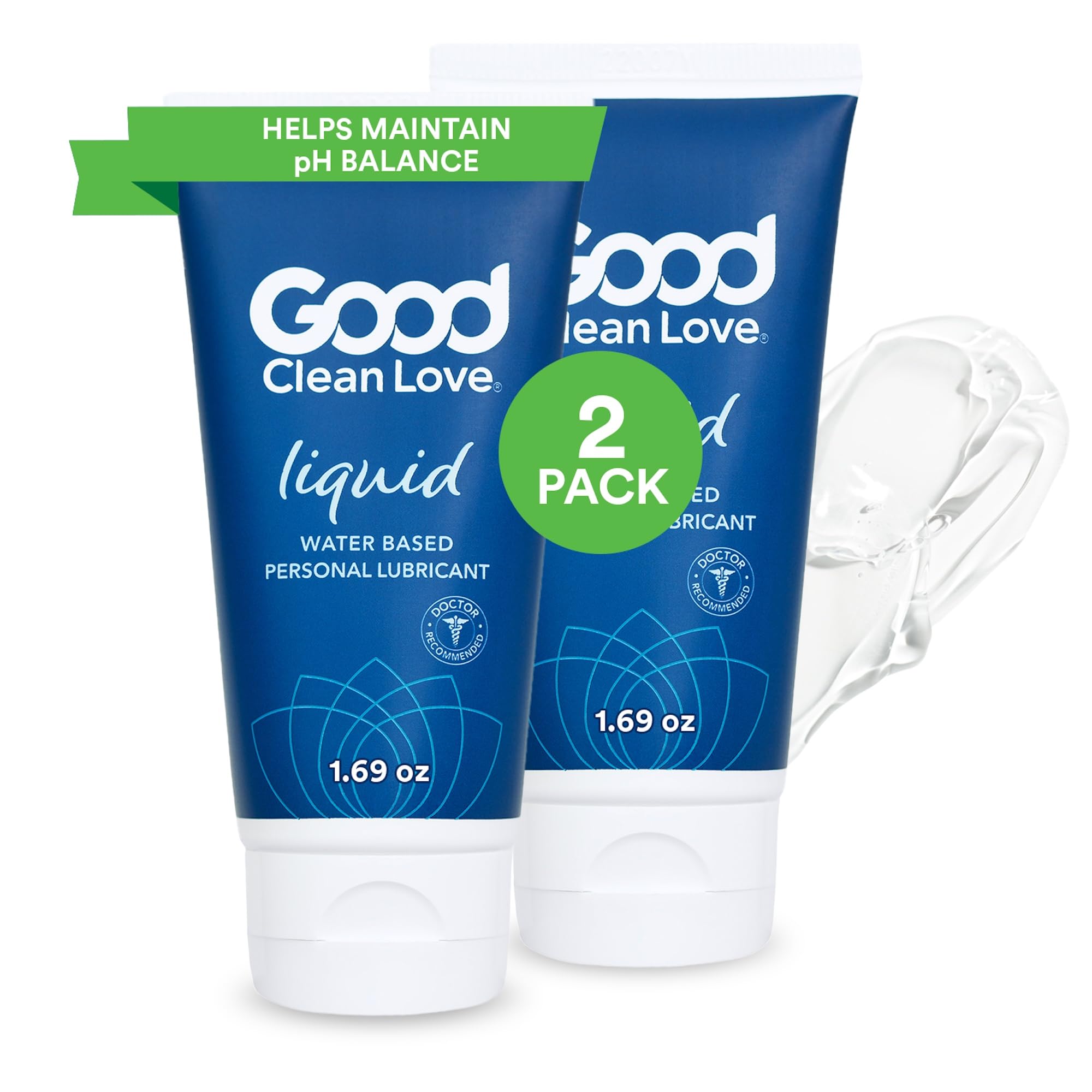 Liquid Water-Based Lube, Premium Personal Lubricant with Hydrating Hyaluronic Acid, Safe for Adult Toys & Condoms, pH-Balanced, Intimate Wellness Gel for Men & Women, 1.69 Oz (2-Pack)