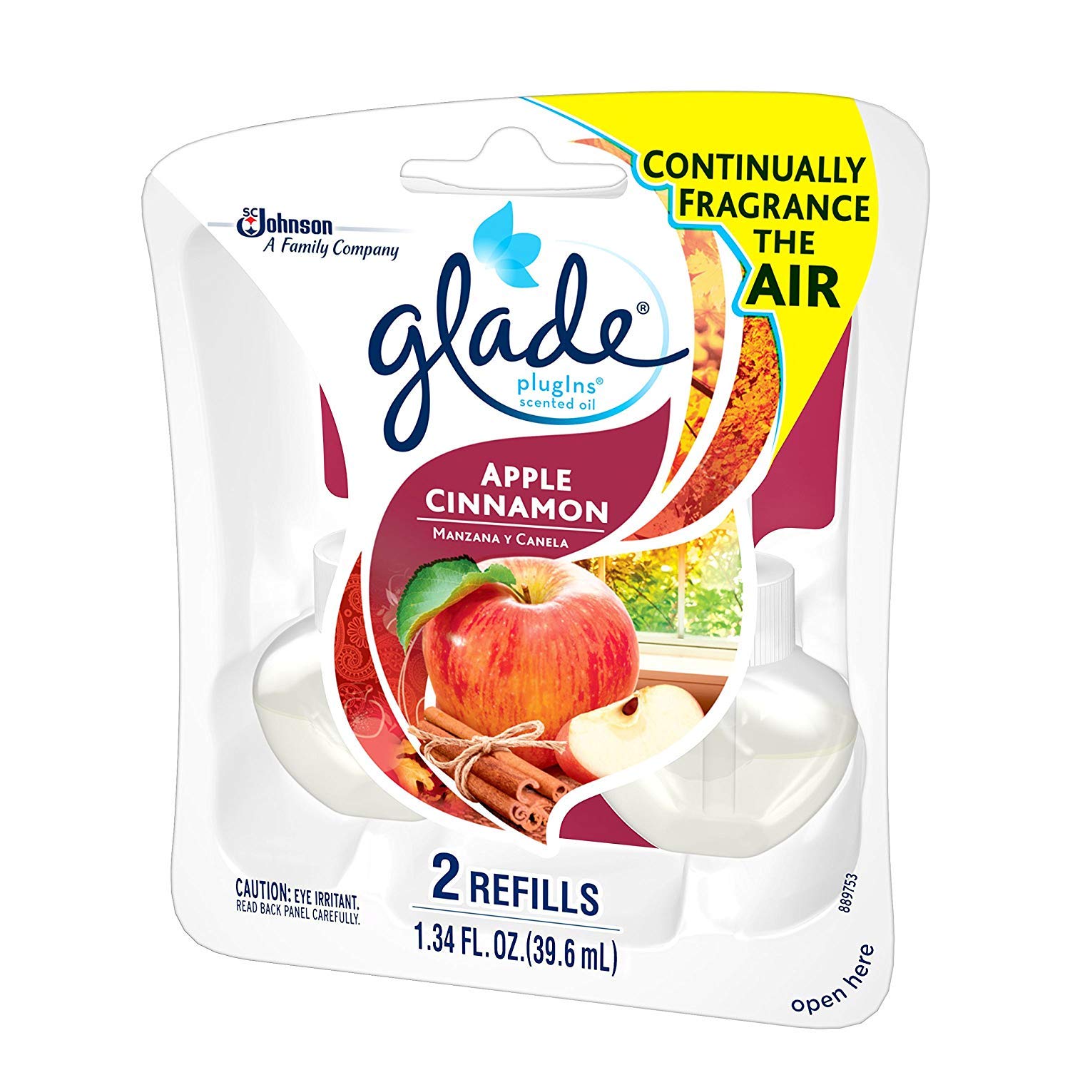 Glade Plugins Scented Oil, 1.34 fl. oz, 2Count. (Apple Cinnamon, Pack of 6)