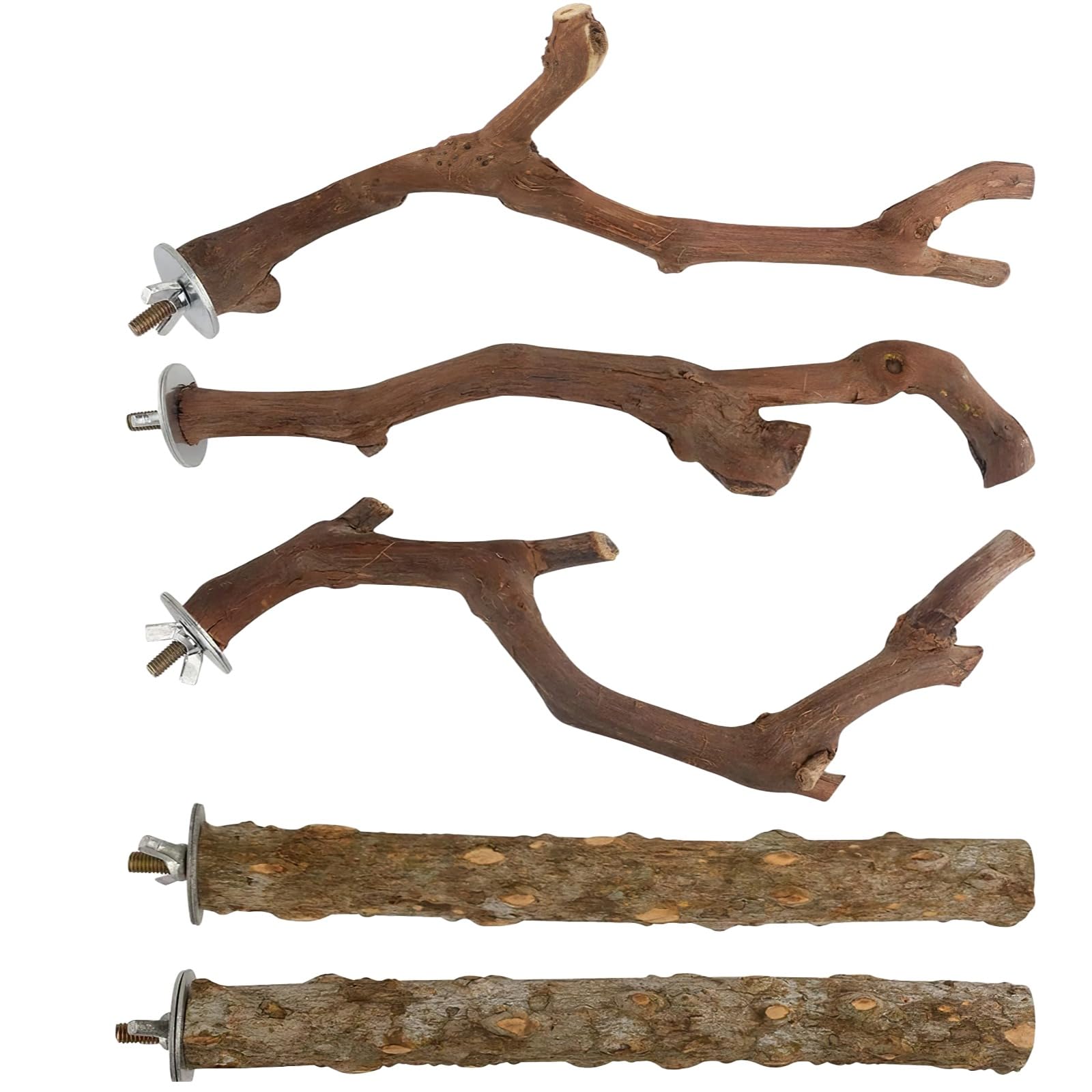 5 PCS Wood Bird Perches, Natural Grape Wood Branches with Mounts, Bird Stand and Paw Grinding Accessories, Cage Perches for Parakeet, Cockatiel, Conure, Budgie - image 6