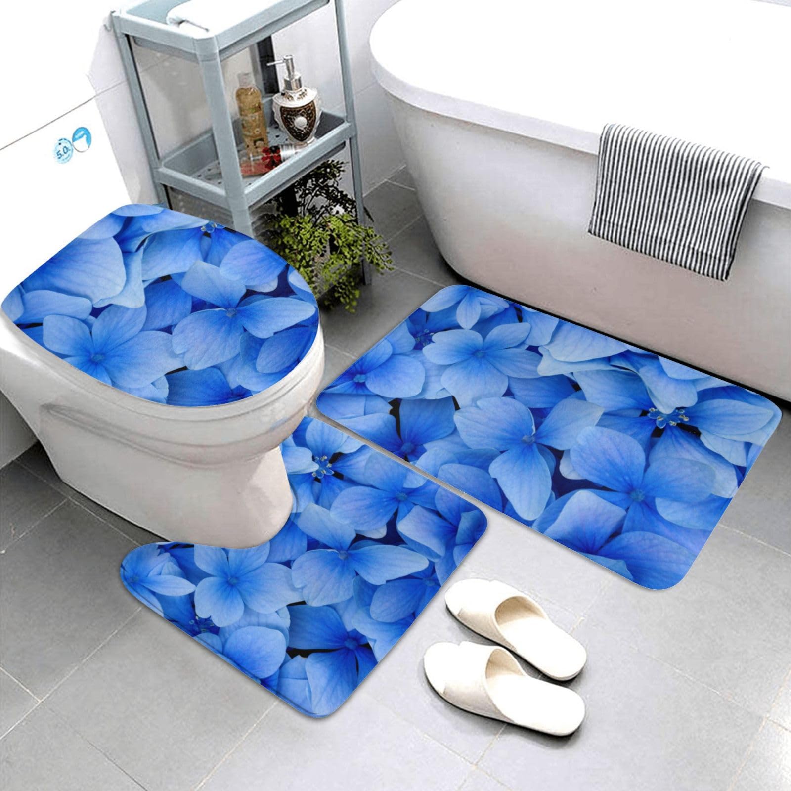 Set di 3 tappetini da bagno con motivo floreale tropicale, in flanella, morbida, antiscivolo, con coperchio, per decorare la casa
