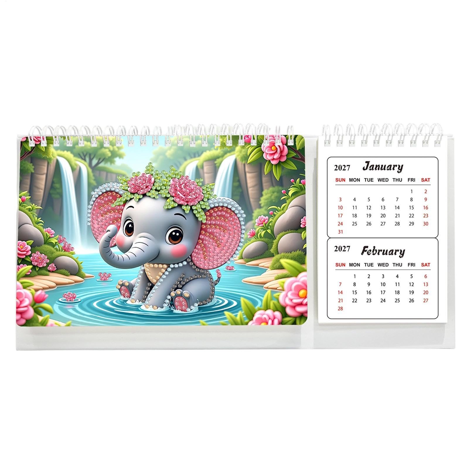 Planificador de gemas 2027-2028 de pie contra el estrés, calendario de pintura artesanal de mesa 8