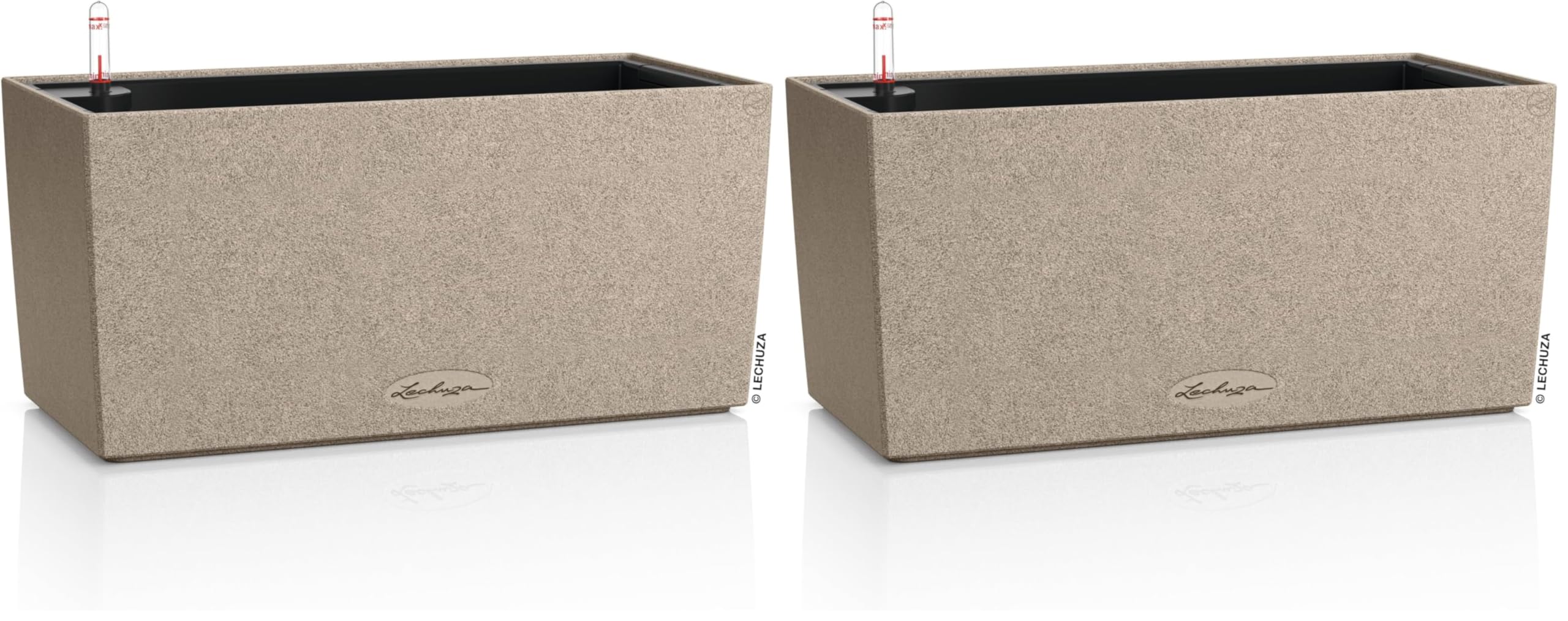 Lechuza-Pflanzgefäß BALCONERA Stone 40 sandbeige, Balkonkasten mit Bewässerungssystem, Wasserstandsanzeiger und Pflanzeinsatz, Stein-Optik, 40 x 19 x 19 cm, 15432 (Packung mit 2)