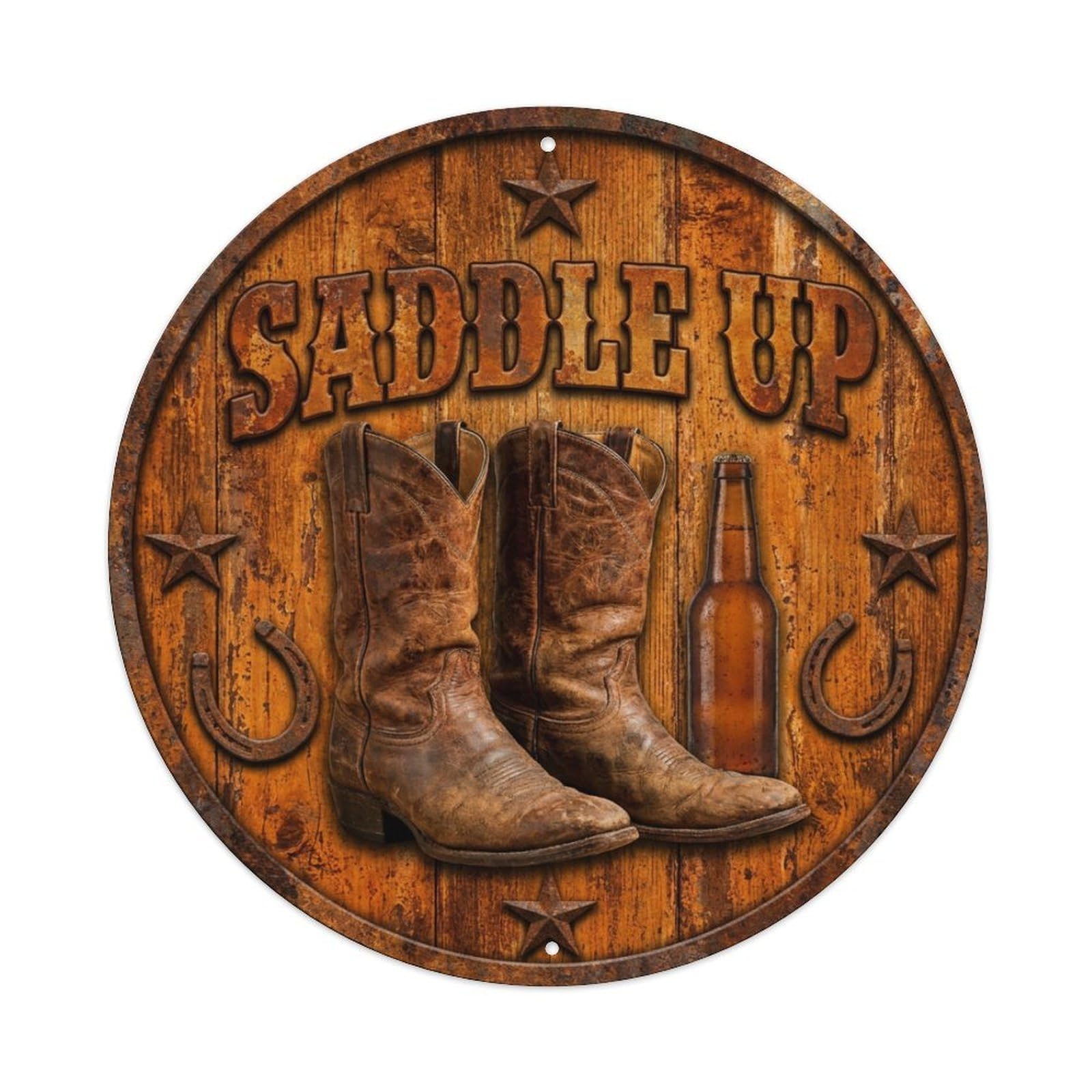 Vintage Beer Western Cowboy Saddle Up Retro Bar for Pub Metal Tin Sign