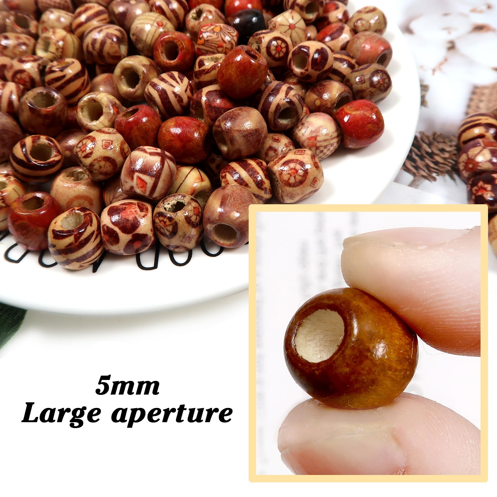 60 Stuks Houten Kralen 20 mm - Bruine Afstandskralen Met Groot Gat van 10 mm - Macramé Kralen voor Sieraden Maken en Haar Doe-Het-Zelf