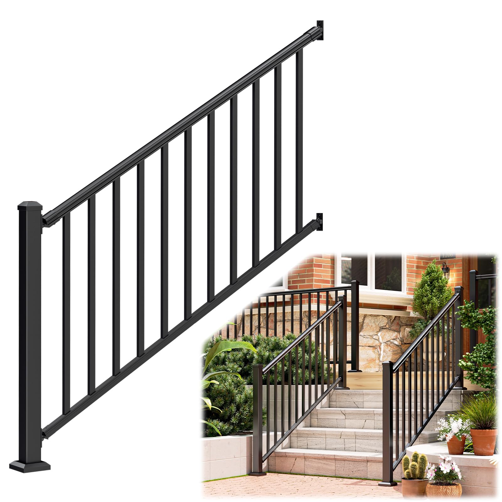 Photo 1 of Egadis 36 in. H x 8 ft. W Black Deck Railing Kit with 2 Post, Textured AAMA 2604 Powder-Coat Finish Modular Aluminum Railing System for Outdoor Decks, Porches & Balconies(1 Panel, 2 Post)