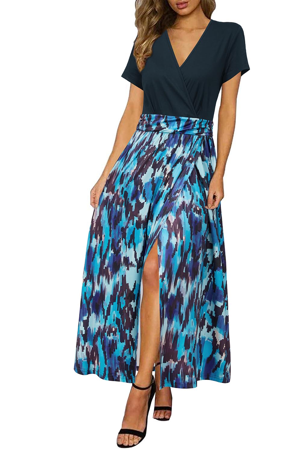 Newshows Women's 2026 Lightweight Summer Wedding Guest Beach Vacation Casual V Neck Split Flowy Maxi Dress