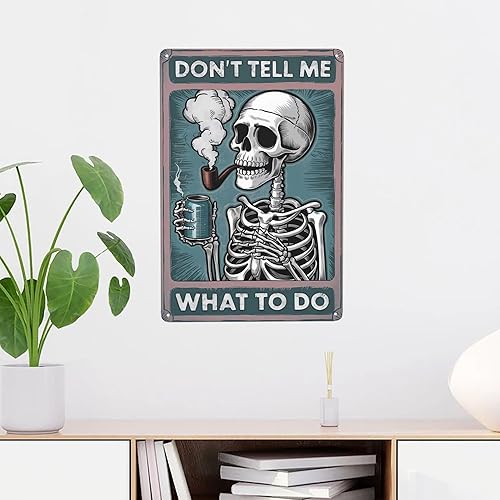 Miniatura 2 de Letrero de metal con diseño de esqueleto de fumar rebelde de 8 x 12 pulgadas con texto en inglés "Don't Tell Me What To Do", decoración gótica