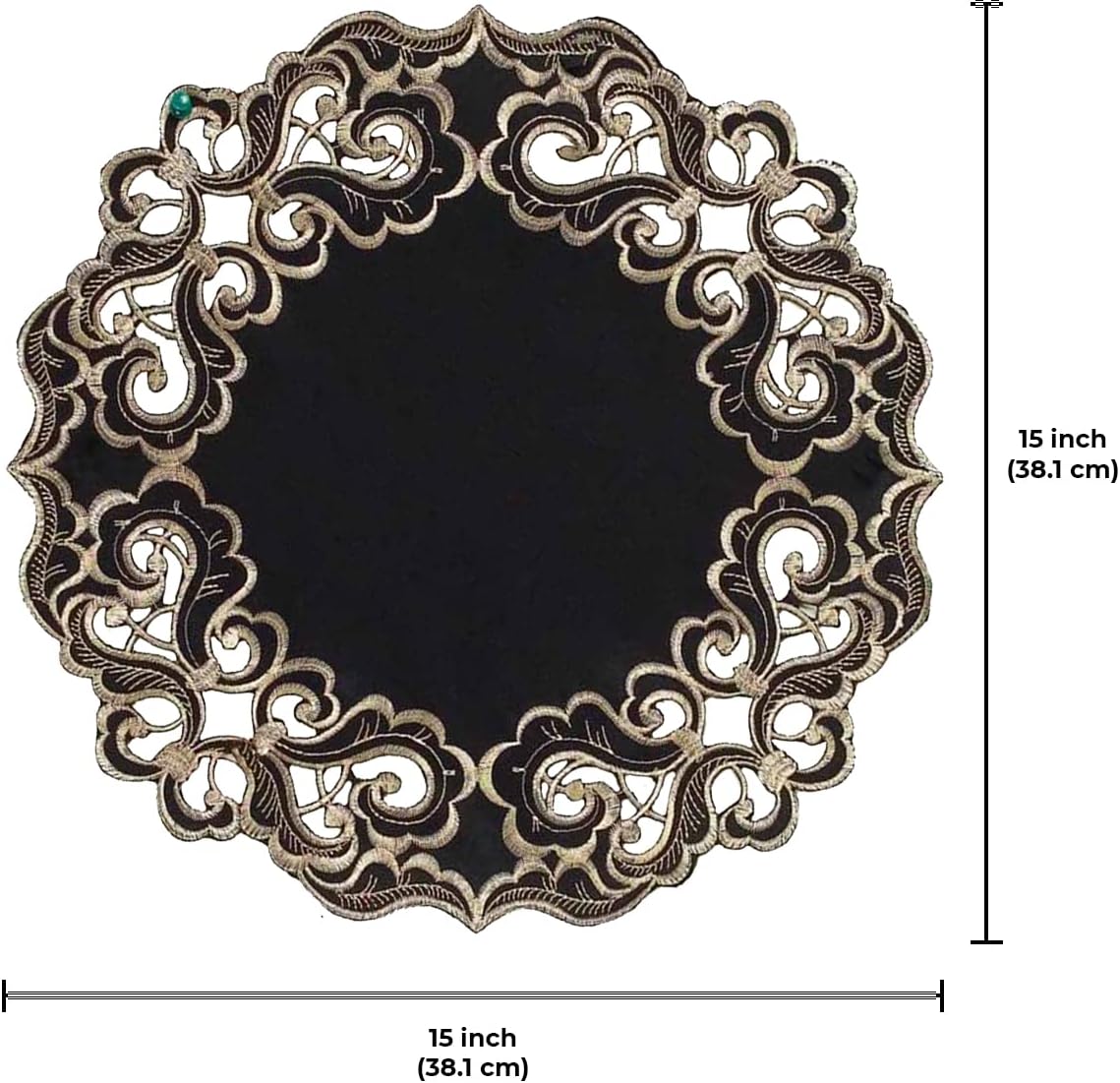Decozen Set of 12 Doilies for Table, Lace Doilies - Rustic, Crochet, Farmhouse, Kitchen, Dining Table Centerpiece Decor - Round Christmas Placemats for Home - 15 inch Gold Black, Granada Collection