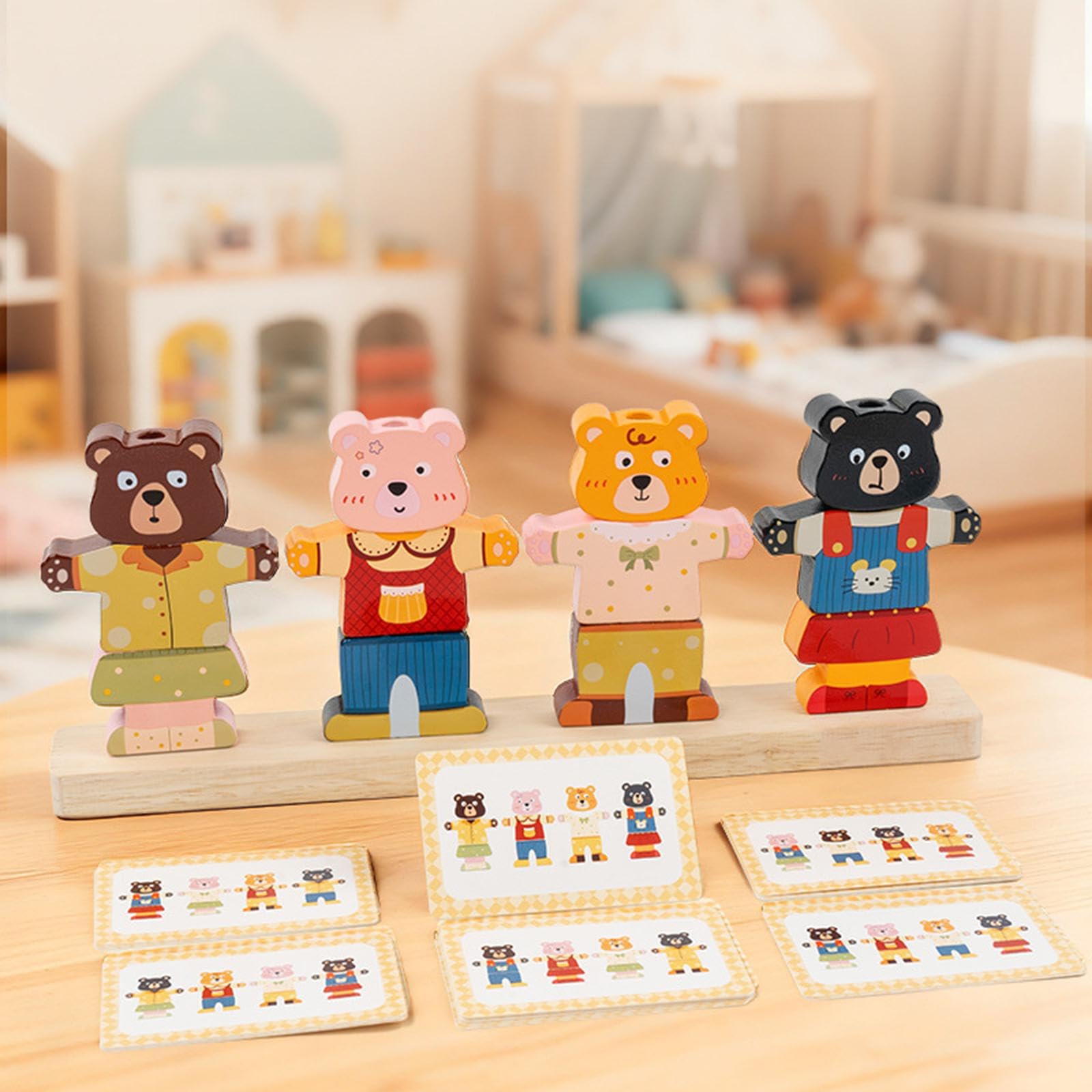 Gioco di Abbinamento di Abiti per Bambini, Perline di Legno, Set di Sequenze.