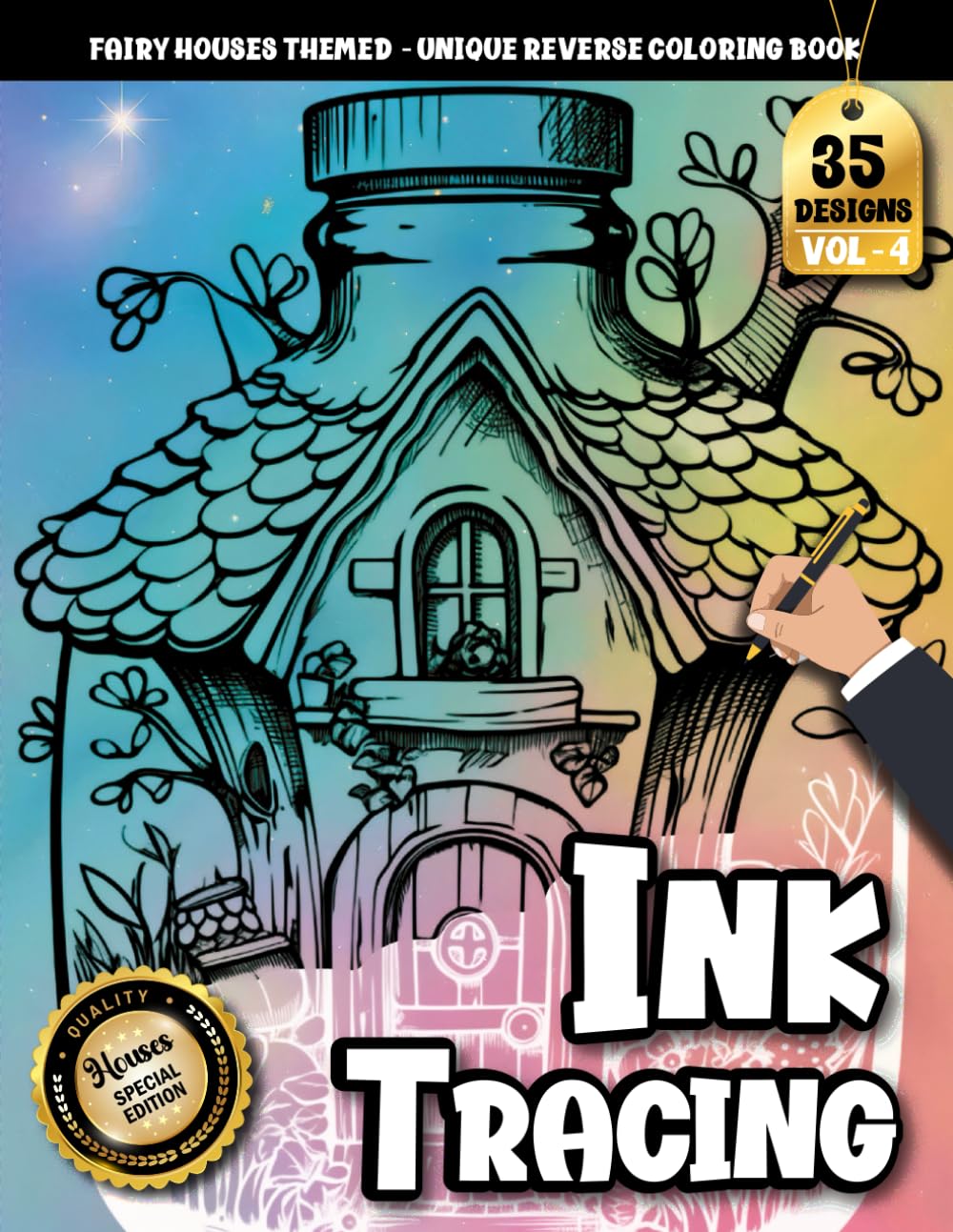 Ink Tracing Book For Adults: Charming Fairy House Artwork in Glass Jars With Outline Pages for Creative Tracing (Fairy House Series)