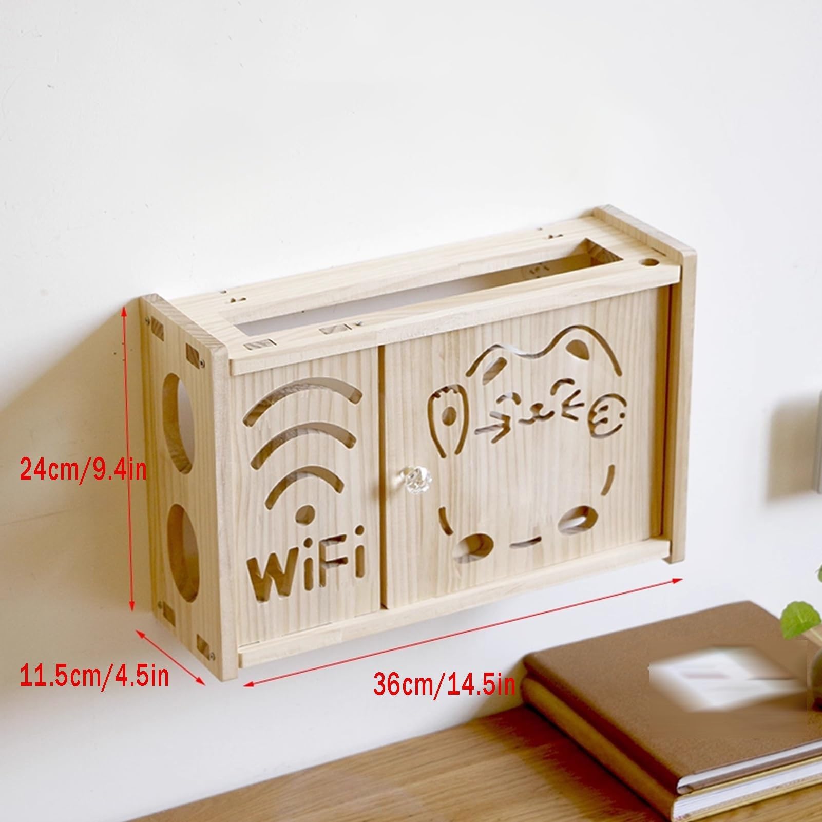 Wandmontiertes Router Regal – Steckdosen Versteckbox mit Kabellöchern, organisieren und verbinden für Router und Modem und Heimdekoration, schwebende Regale mit Halterung(36x11.5x24cm)