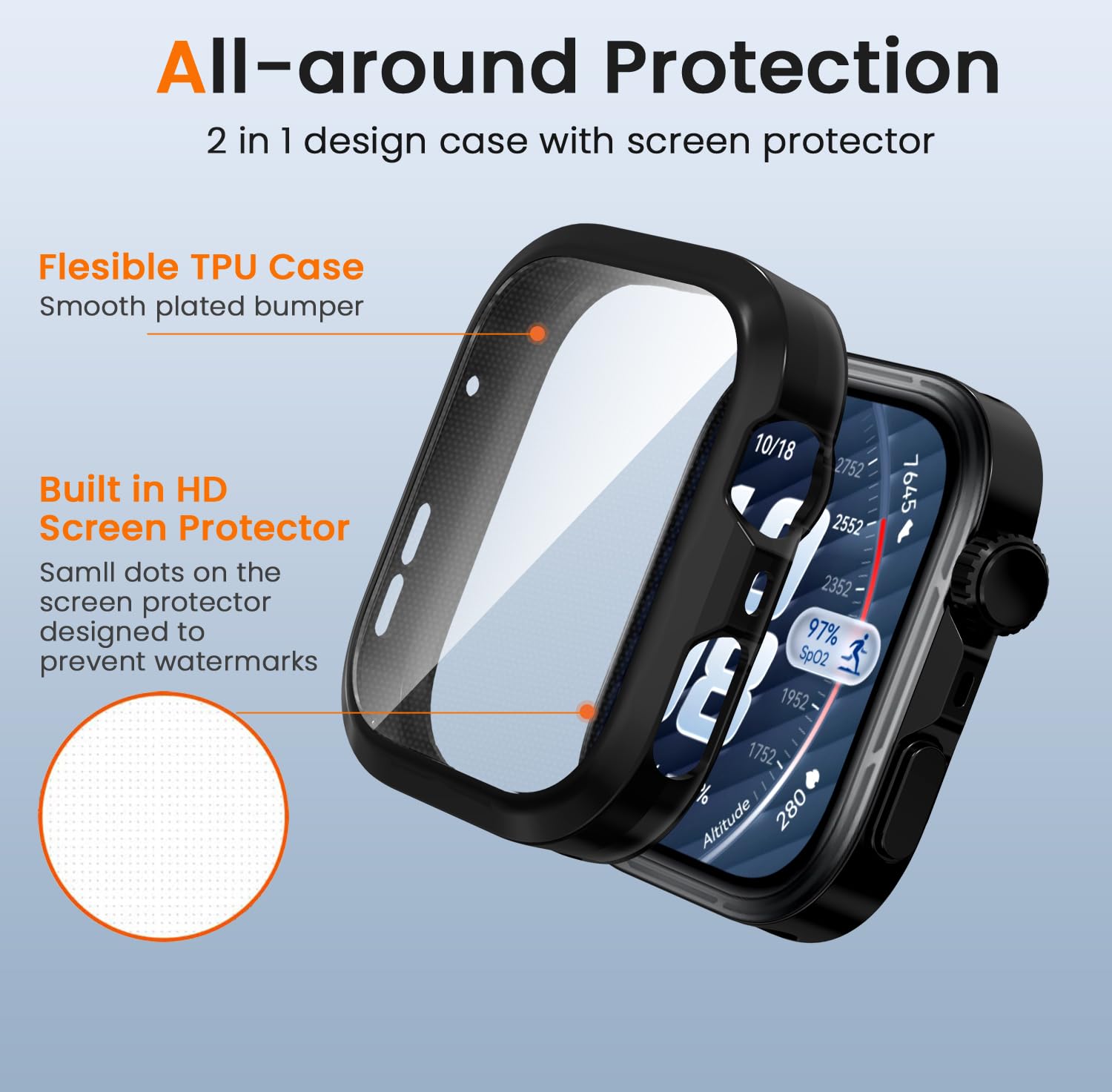 ivoler 3 szt. Etui + Folie Ochronne dla Huawei Watch Fit 5 Pro, Pełne Pokrycie, Czarny