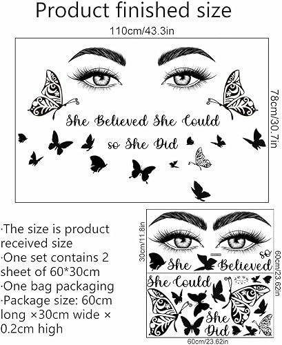 Miniatura 3 de Calcomanías de pared de mariposa con ojos de pestañas negras, citas inspiradoras de sacinora con palabras motivacionales, calcomanías de pared
