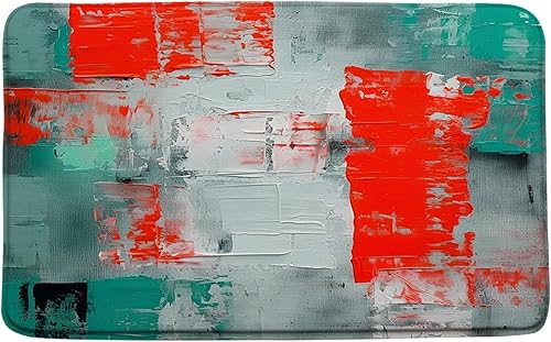 Miniatura 10 de Tapete de baño turquesa, gris y naranja, azul quemado, verde azulado, naranja y gris, pintura abstracta de pinceladas, arte moderno, decoración de