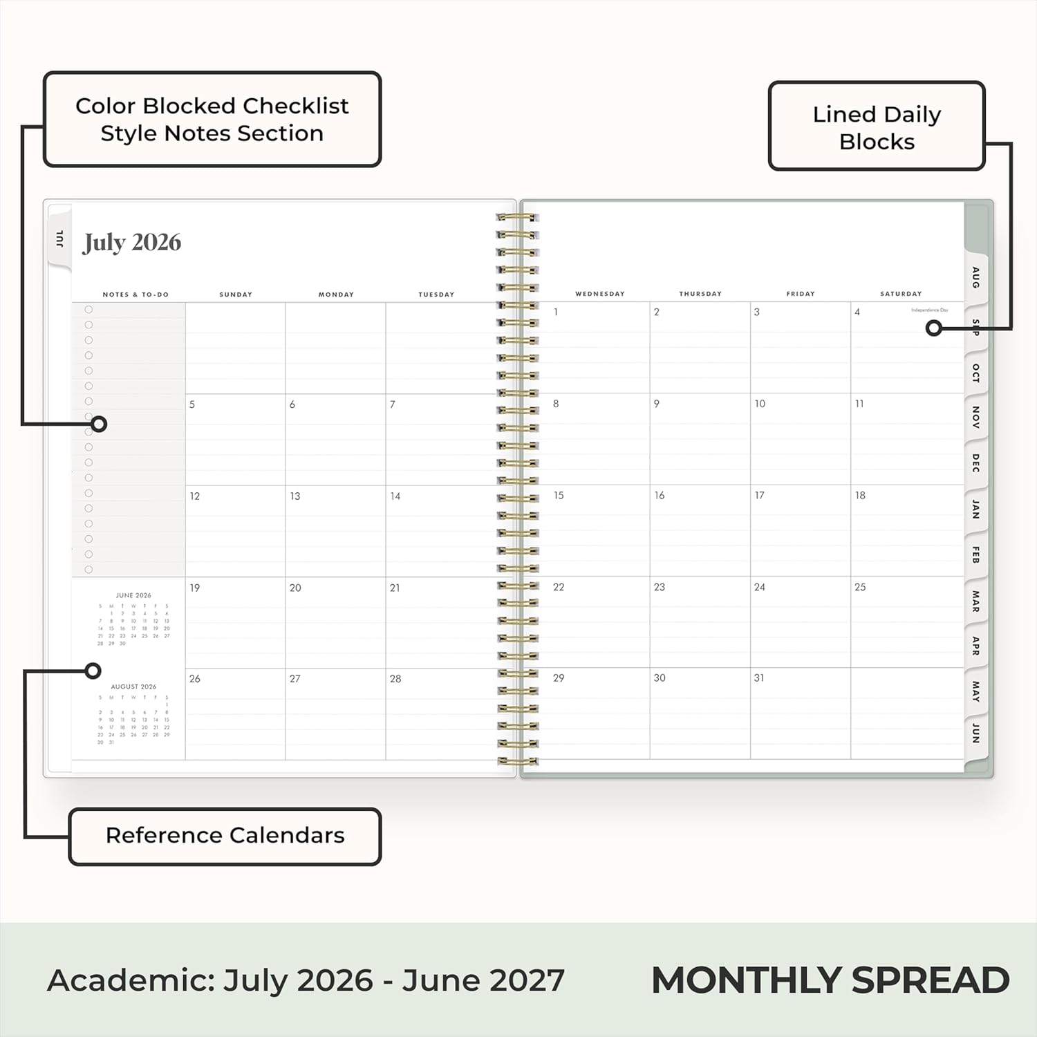 Blue Sky The Everygirl 2026-2027 Weekly and Monthly Academic Year Planner Calendar, July 2026 - June 2027, 8.5" x 11", Flexible Cover, Wirebound, Laminated Tabs, Storage Pocket, Includes Stickers, Marisa