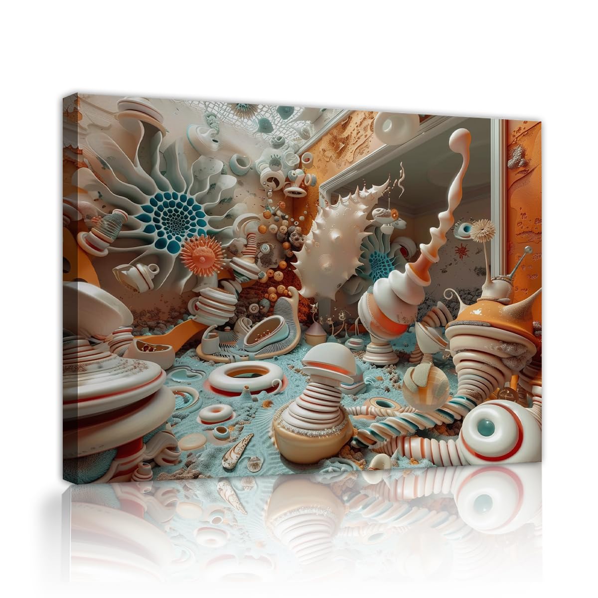 YUNART Mid-Century Modern Canvas Wall Art Abstract Picture 3D Surrealist Marine Life Painting Prints for Bedroom Living Room Home Decor 30x40cm Innerframe