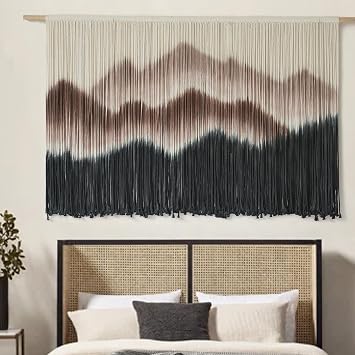 Macrame Wall Hanging Mountain Dip Dyed Brown Fiber Art Wall Decor 57"W*35"L