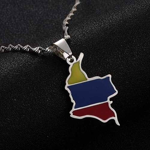 Miniatura 2 de Esmalte Colombia Mapa Colgante Collar Bandera Colombiana Mapa Joyas (plata), Acero inoxidable