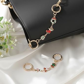 Gold Enamel Flower Purse Extender Chain Bag Charm Strap