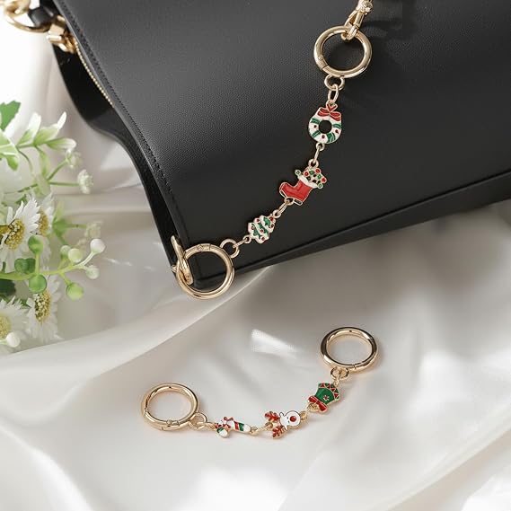 Gold Enamel Flower Purse Extender Chain Bag Charm Strap