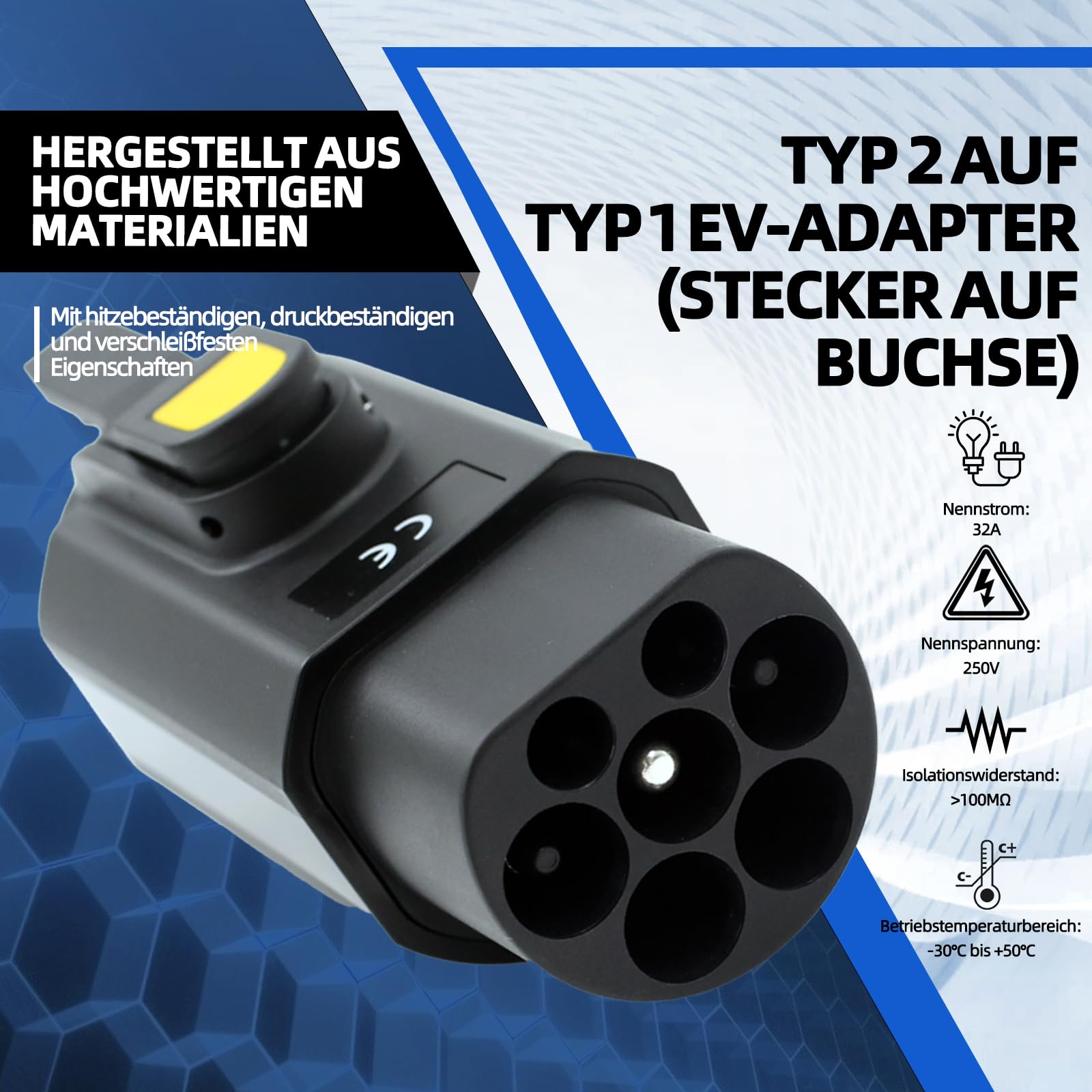 Adapter EV typu 2 na typ 1 – adapter ładowarki IEC 62196 do SAE J1772 (32 A/7,2 kW i 16 A/3,5 kW), szybkie ładowanie pojazdów elektrycznych