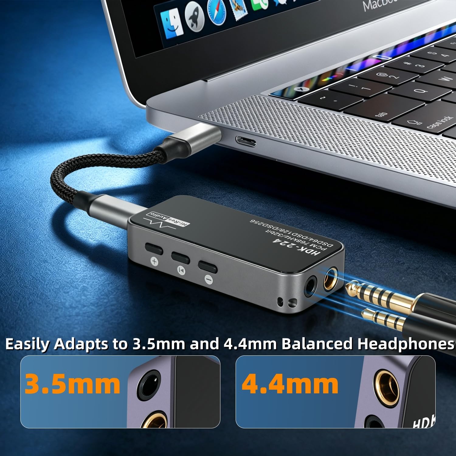 Dongle DAC USB C vers AUX pour ampli casque DS3 Sorties équilibrées 3,5 mm