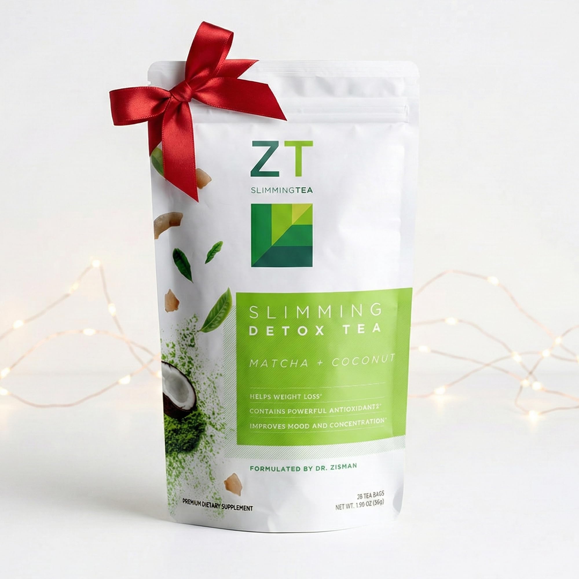 Dr. Zisman ZT Slimming - Matcha-Coconut Herbal Tea Blend with Senna Leaf- Antioxidant Effects - 28 Day Wellness Blend (28 Tea Bags)