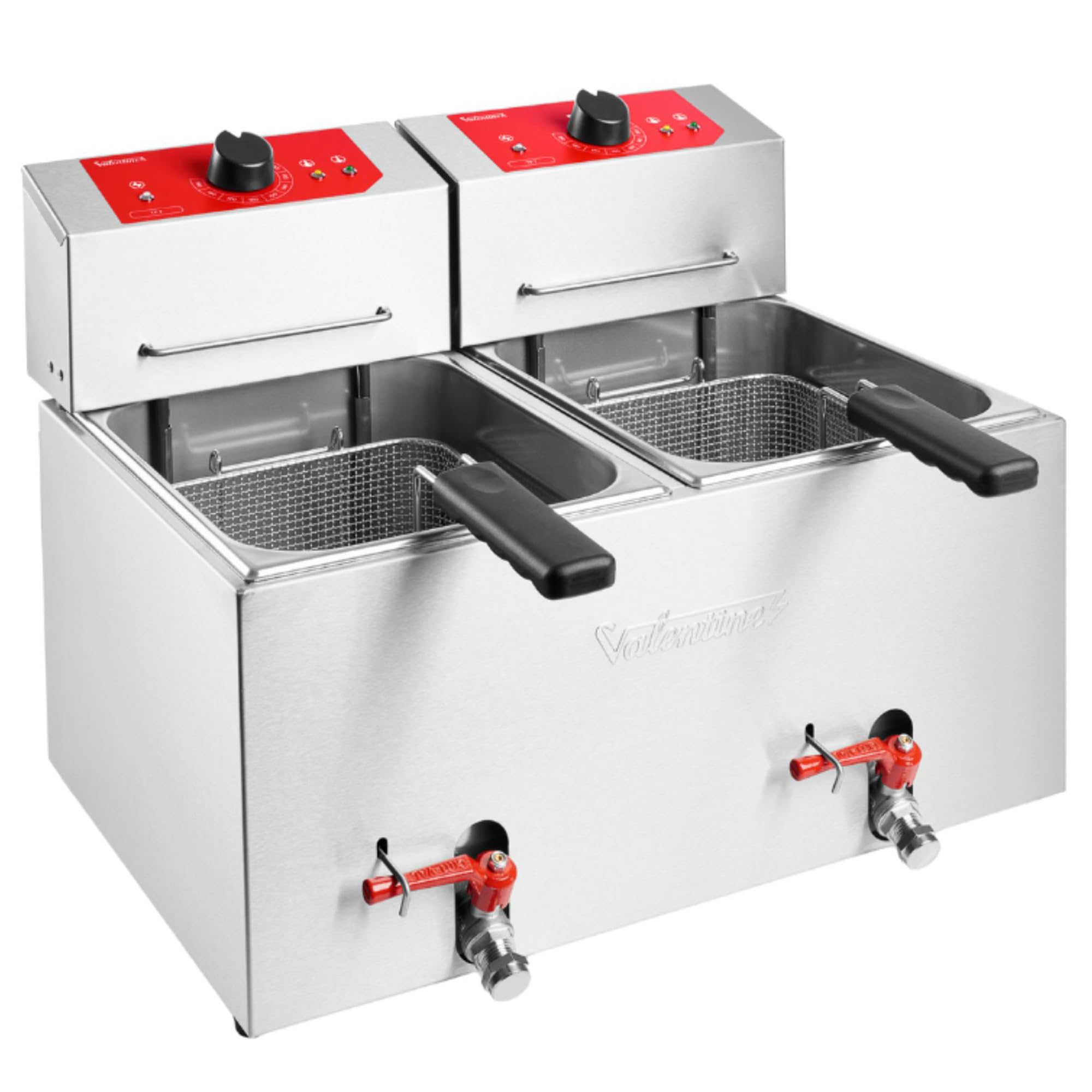 MBH - Freidora Eléctrica Industrial Valentine Trifásica de 7 + 7 Litros con 2 Cestas para Hostelería. Freidora Profesional de Acero Inoxidable para Bar, Restaurante y Cocina Industrial