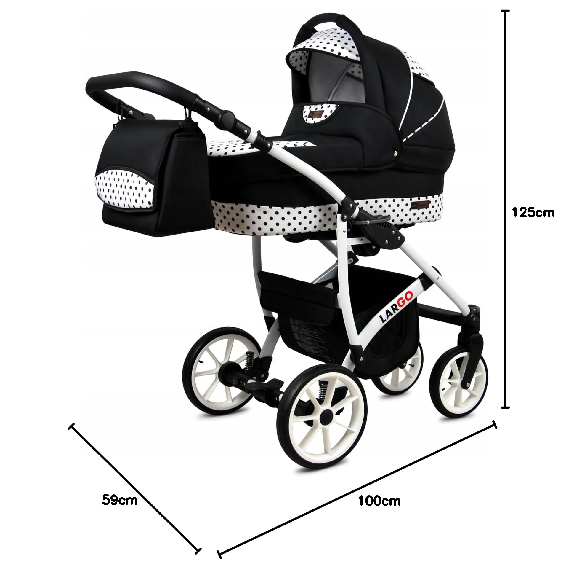 BabyLux Zestaw wózków dziecięcych 4 w 1 – Largo – w zestawie wanienka dla niemowląt, fotelik sportowy, fotelik samochodowy, stacja bazowa ISOFIX – fotelik samochodowy – zestaw wózków dziecięcych