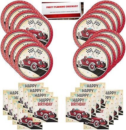 Amazon Com Vintage Race Car Red Birthday Party Supplies Bundle Pack For 16 Guests Plus Party Planning Checklist By Mikes Super Store Home Kitchen