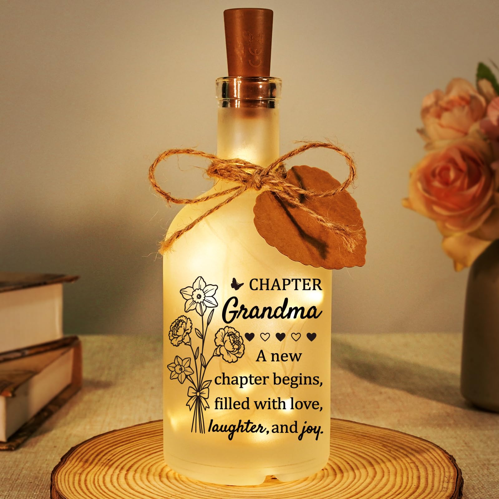 Sayregifty Grandma Gifts, Grandma Birthday Gifts, Led Bottle Light, Frosted Glass Night Light, Gift for Birthday Mothers Day Christmas, Present for Nanny Gran Nan Nana from Granddaughter Grandson