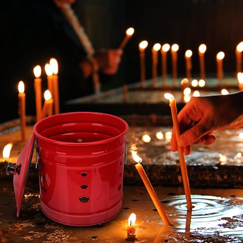 Miniatura 8 de Happyyami Incinerador de barril de quemado esmaltado, lata de metal para jardín, jaula para hogueras de patio, horno de desechos para antepasados,